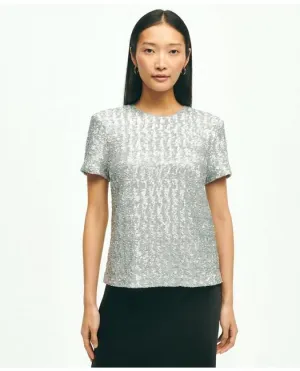 Brooks Brothers Women's Knit Sequin Top Silver Brooks Brothers