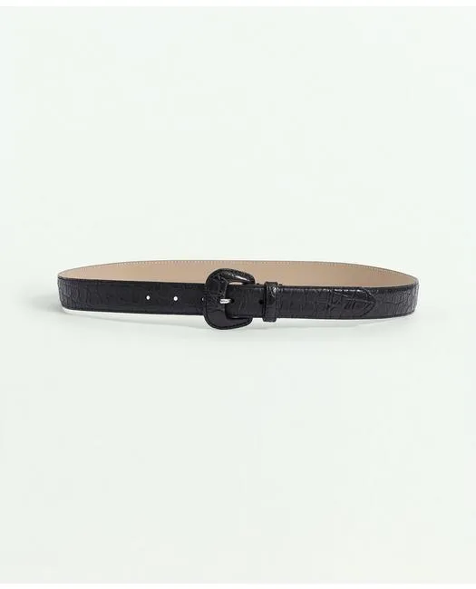 Brooks Brothers Women's Leather Alligator Embossed Belt Black Brooks Brothers