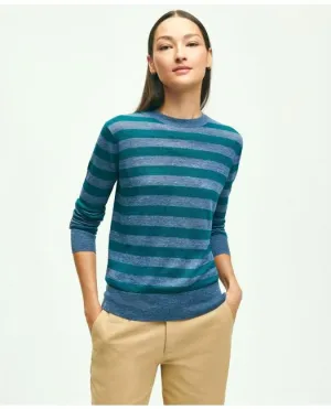 Brooks Brothers Women's Linen Striped Crewneck Sweater Blue Brooks Brothers