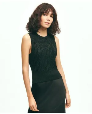 Brooks Brothers Women's Sparkling Cable Knit Cropped Sleeveless Sweater Black Brooks Brothers