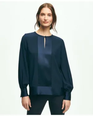 Brooks Brothers Women's Stretch Silk Blouse Navy Brooks Brothers