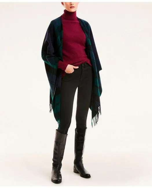 Brooks Brothers Women's Wool Black Watch Ruana Scarf Navy/Green Brooks Brothers