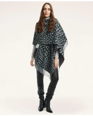 Brooks Brothers Women's Wool Cashmere Animal Print Ruana Black Brooks Brothers