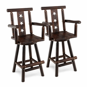 Brown Bar Stool, 29 Solid Fir Wood Bar Chair with Footrest, Decorative Star Backrest, Wide Armrest, Rustic Kitchen Stool kitchen towel, placemats