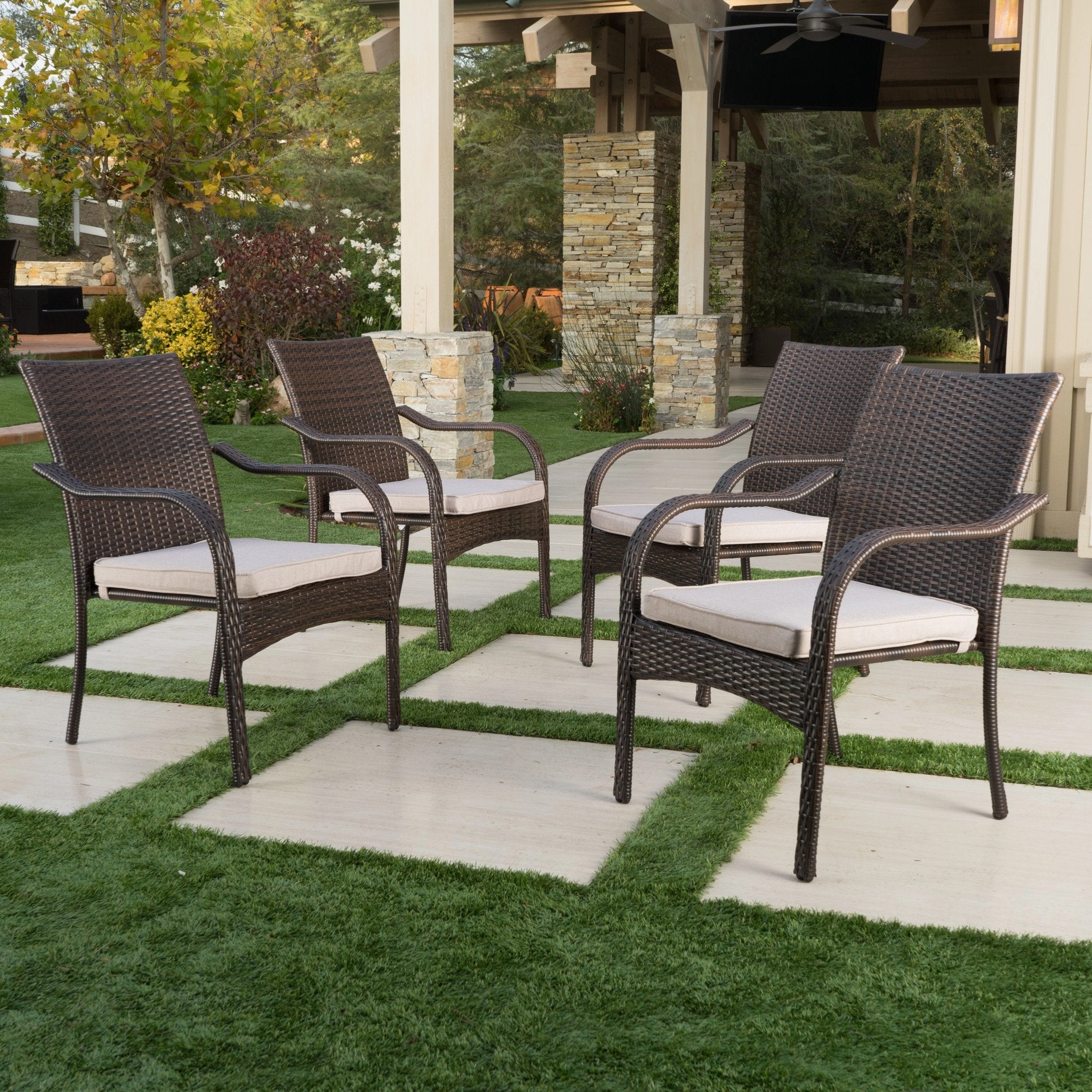 Brown Wicker Stacking Chairs (Set of 4) - NH554992