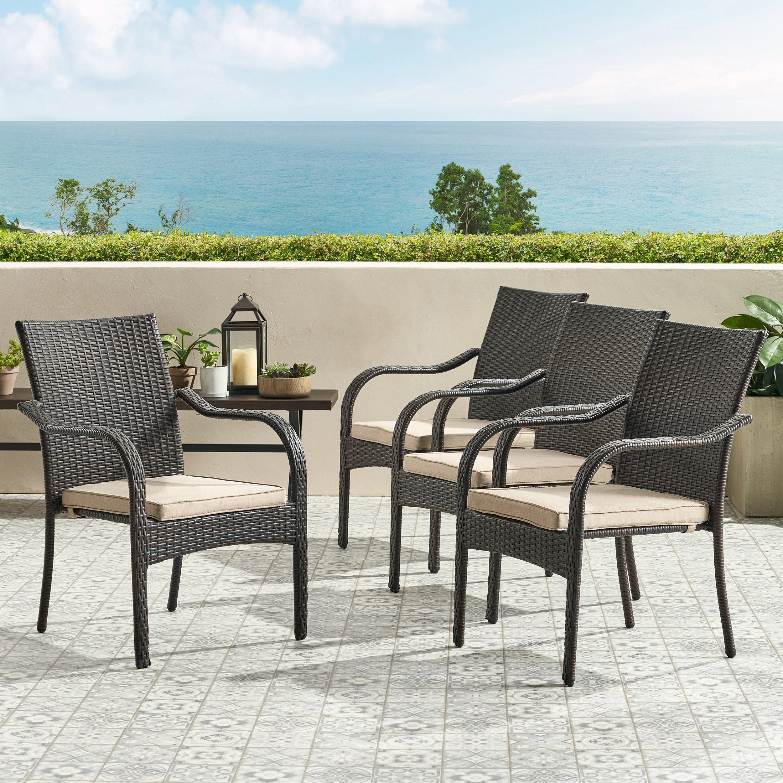 Brown Wicker Stacking Chairs (Set of 4) - NH554992