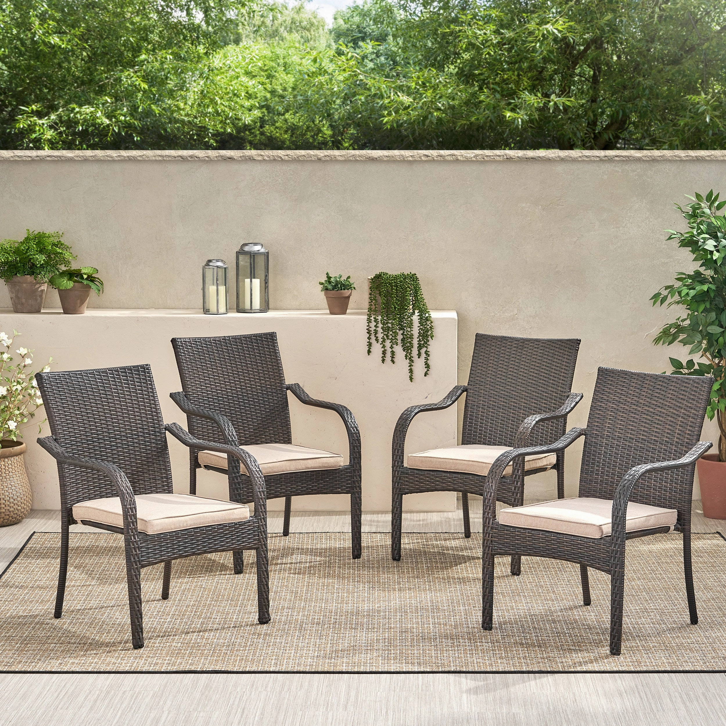 Brown Wicker Stacking Chairs (Set of 4) - NH554992 outdoor lounge chair, patio sofa