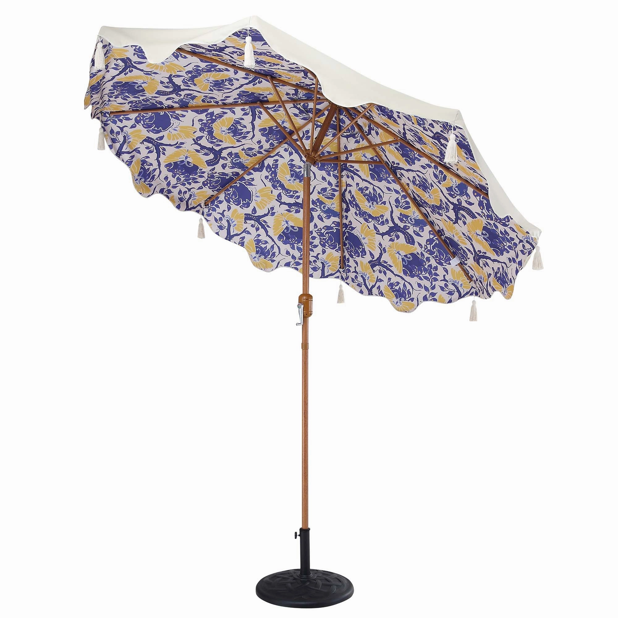 Butterfly & Flower 2.6M Octagonal Tassel Parasol with Aluminium Tilt