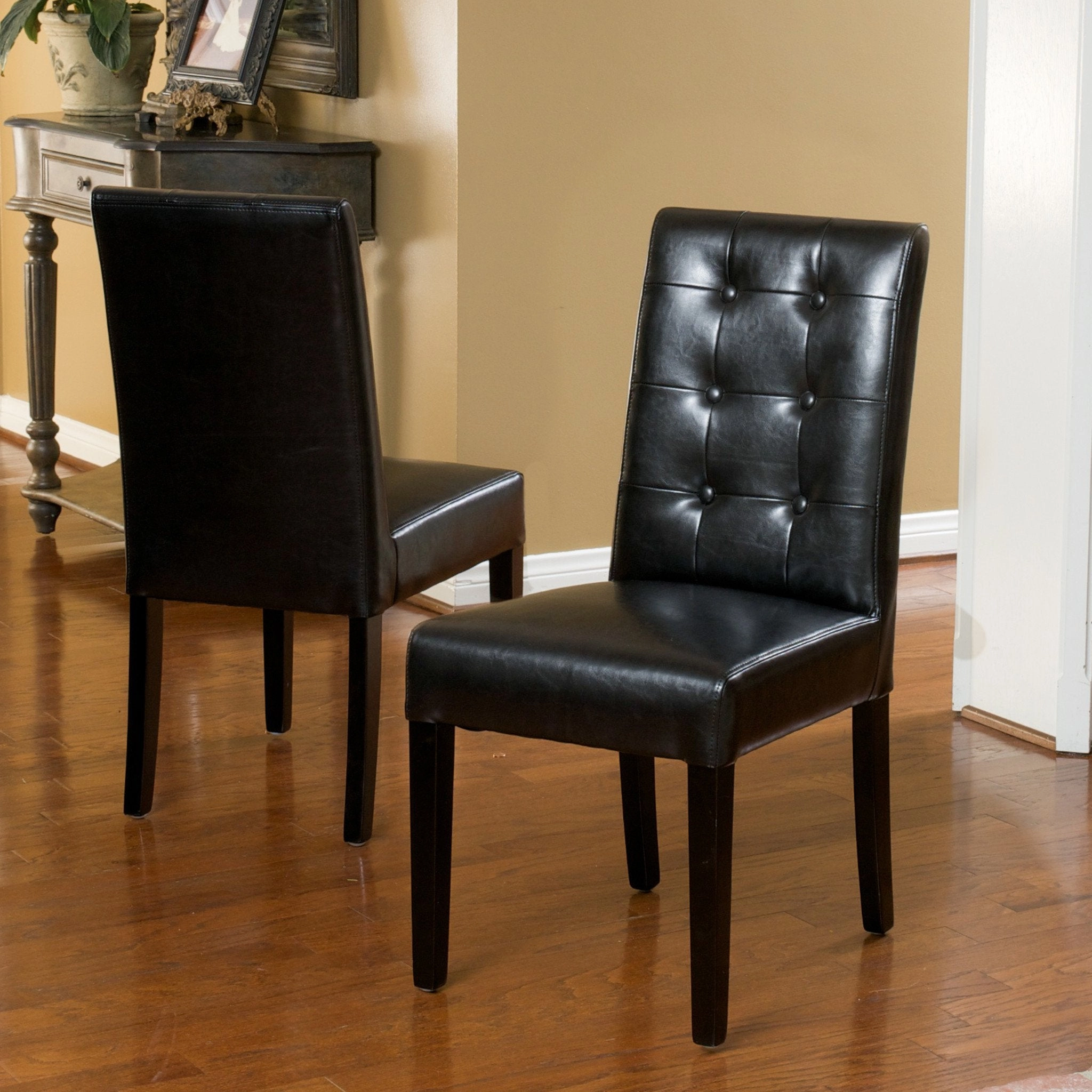 Button Tufted Black Bonded Leather Dining Chairs (Set of 2) - NH496732 kitchen accessories, table linens