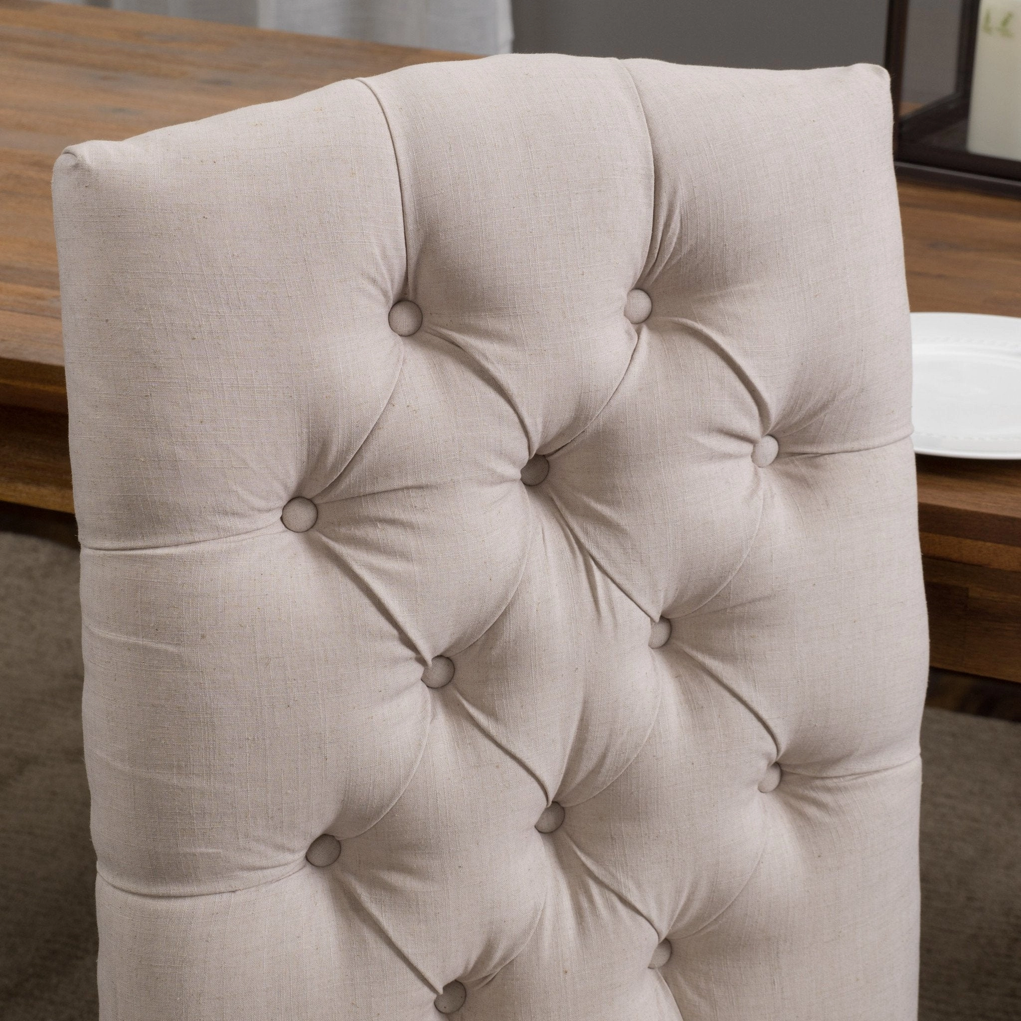 Button Tufted Fabric Dining Chair with Tapered Legs, Set of 2 - NH338812
