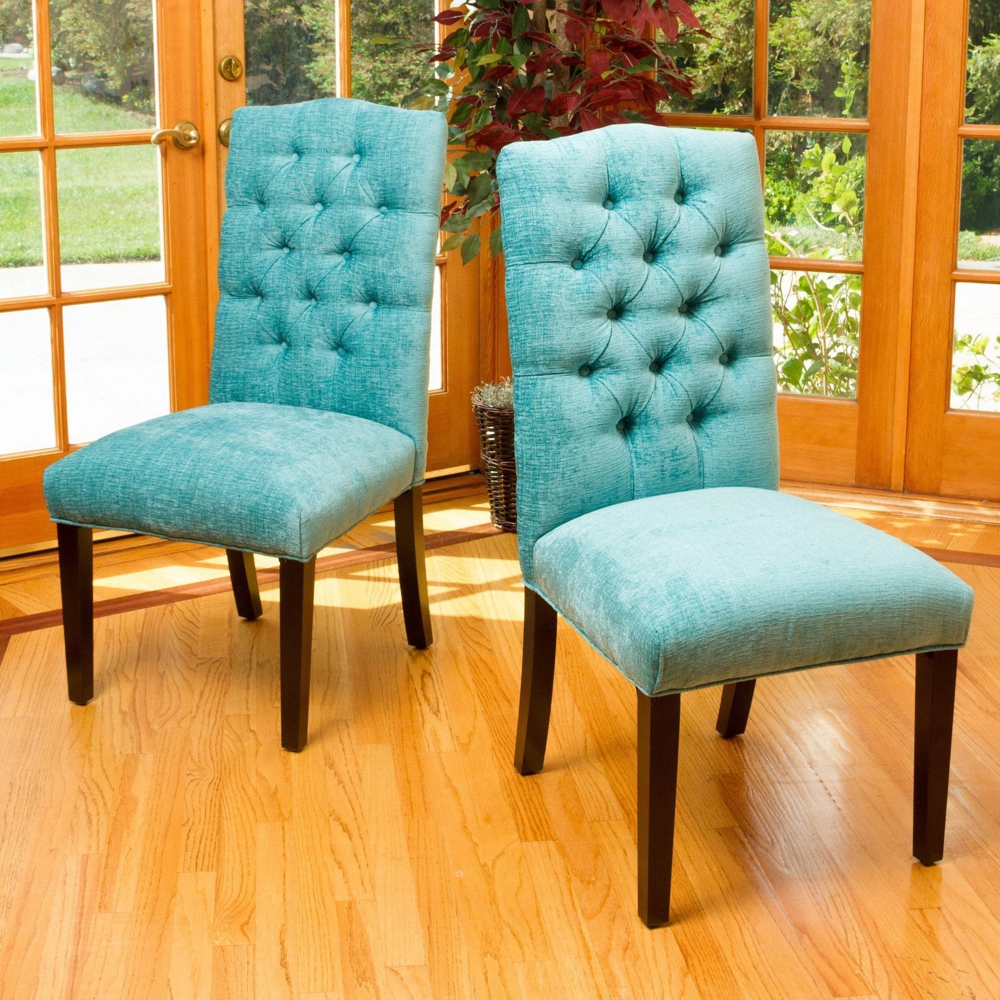 Button Tufted Fabric Dining Chair with Tapered Legs, Set of 2 - NH338812
