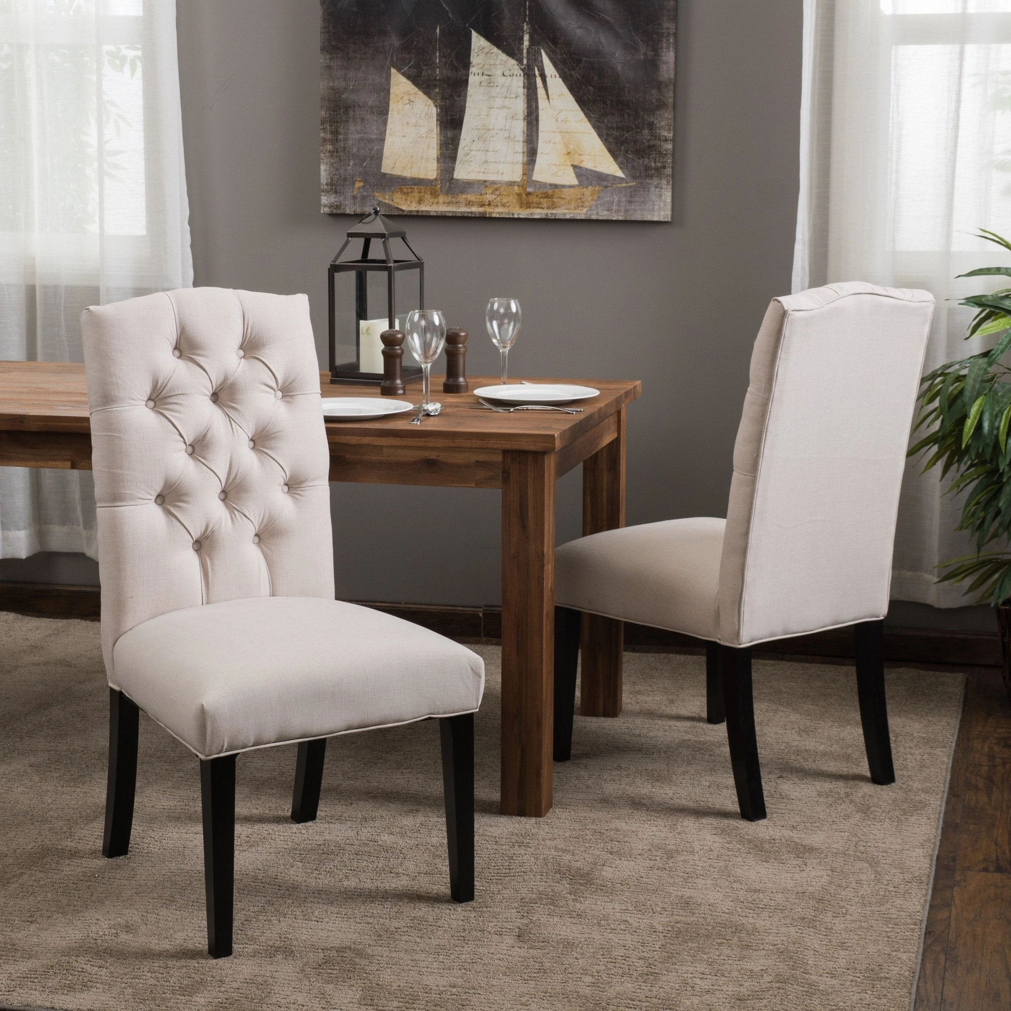 Button Tufted Fabric Dining Chair with Tapered Legs, Set of 2 - NH338812 kitchen accessories, table linens