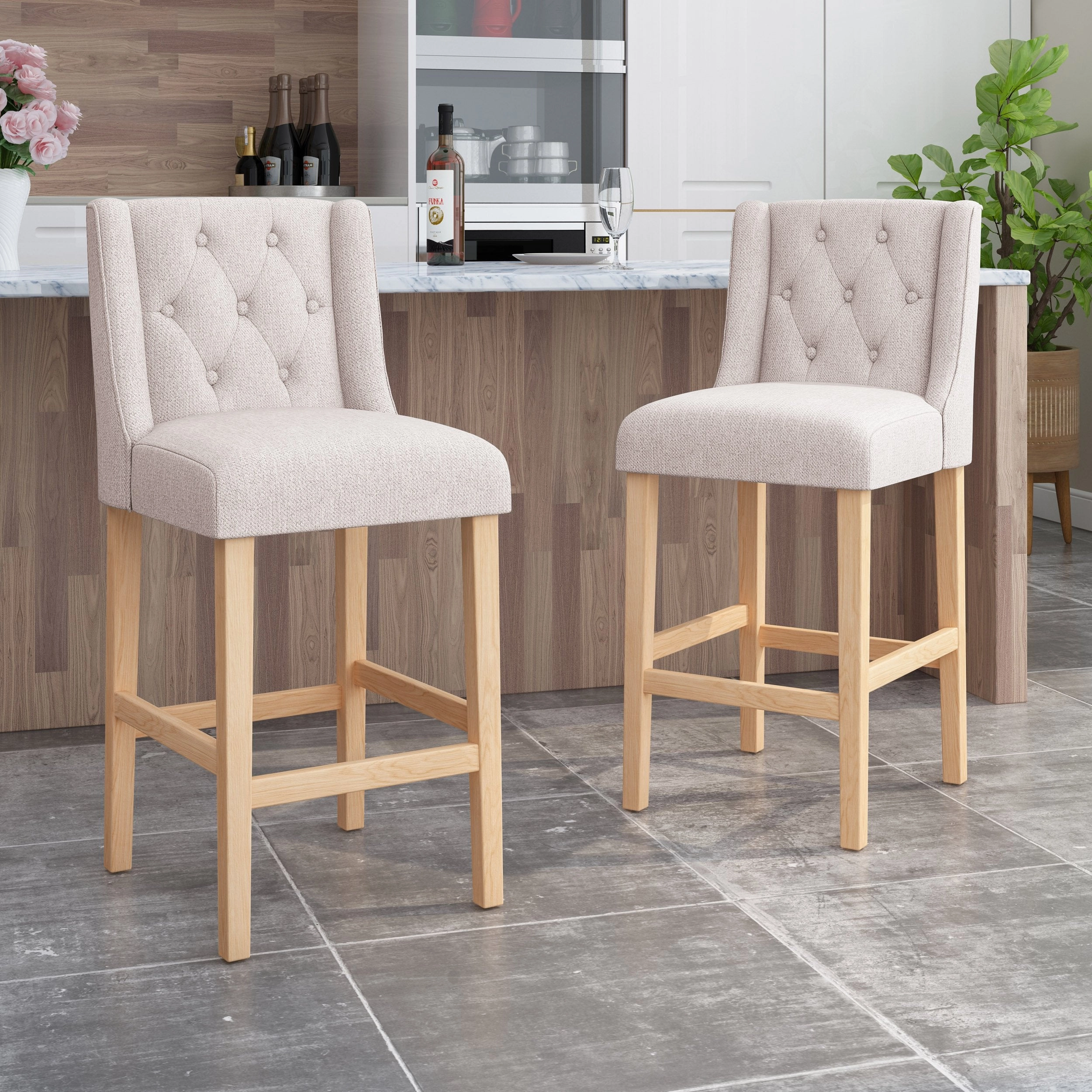 Button Tufted Fabric Wingback Bar Stool (Set of 2) - NH533113