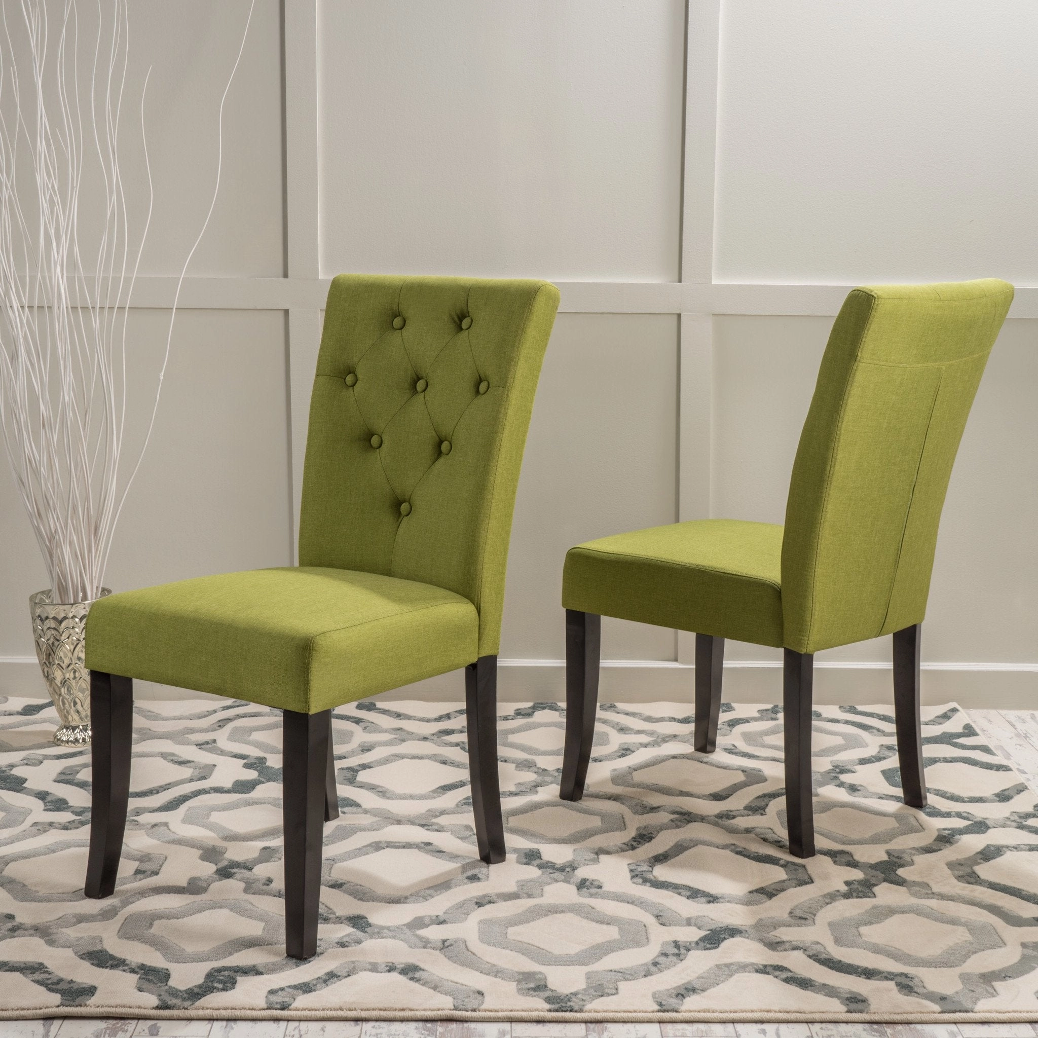 Button Tufted Green Fabric Dining Chairs (Set of 2) - NH393892 kitchen accessories, table linens