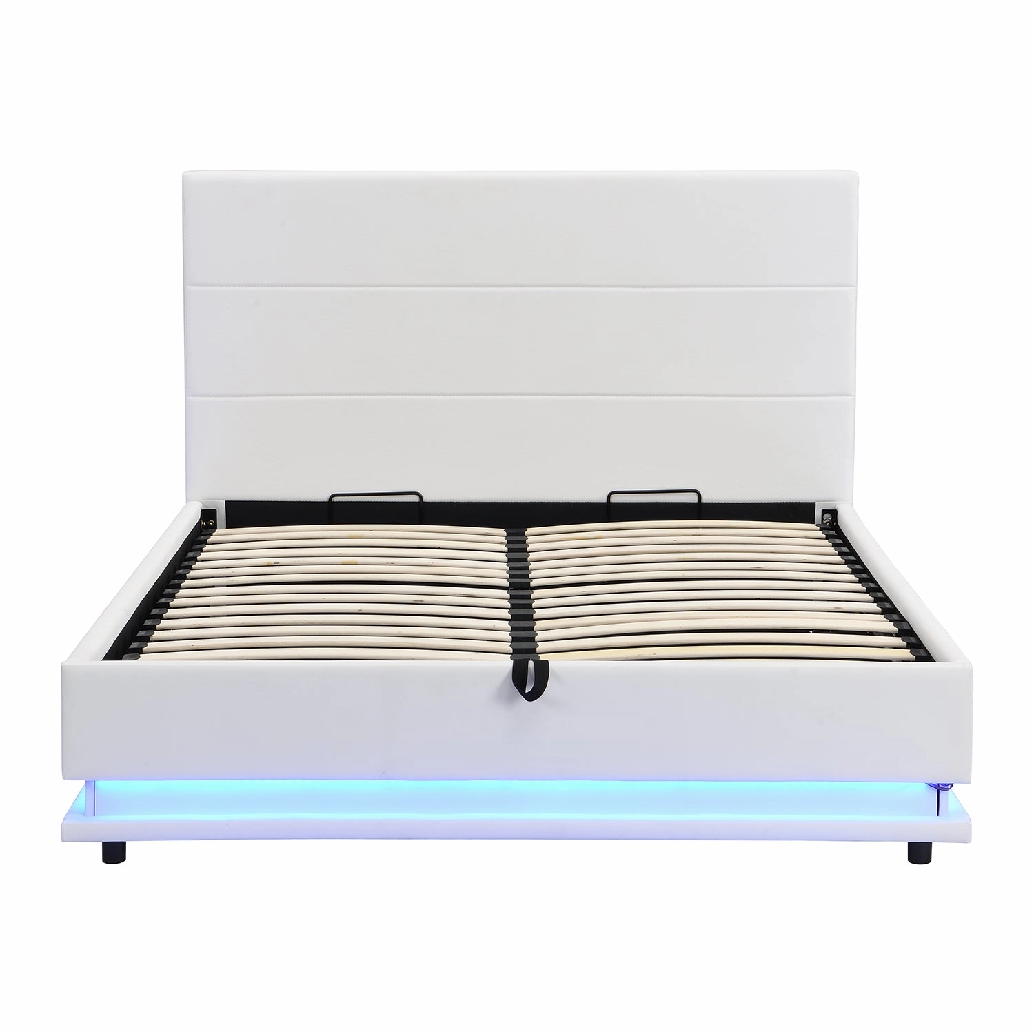 Buxton Faux Leather End Opening Ottoman Storage Bed Frame with Muti-colour LED Light Strip (White PU)