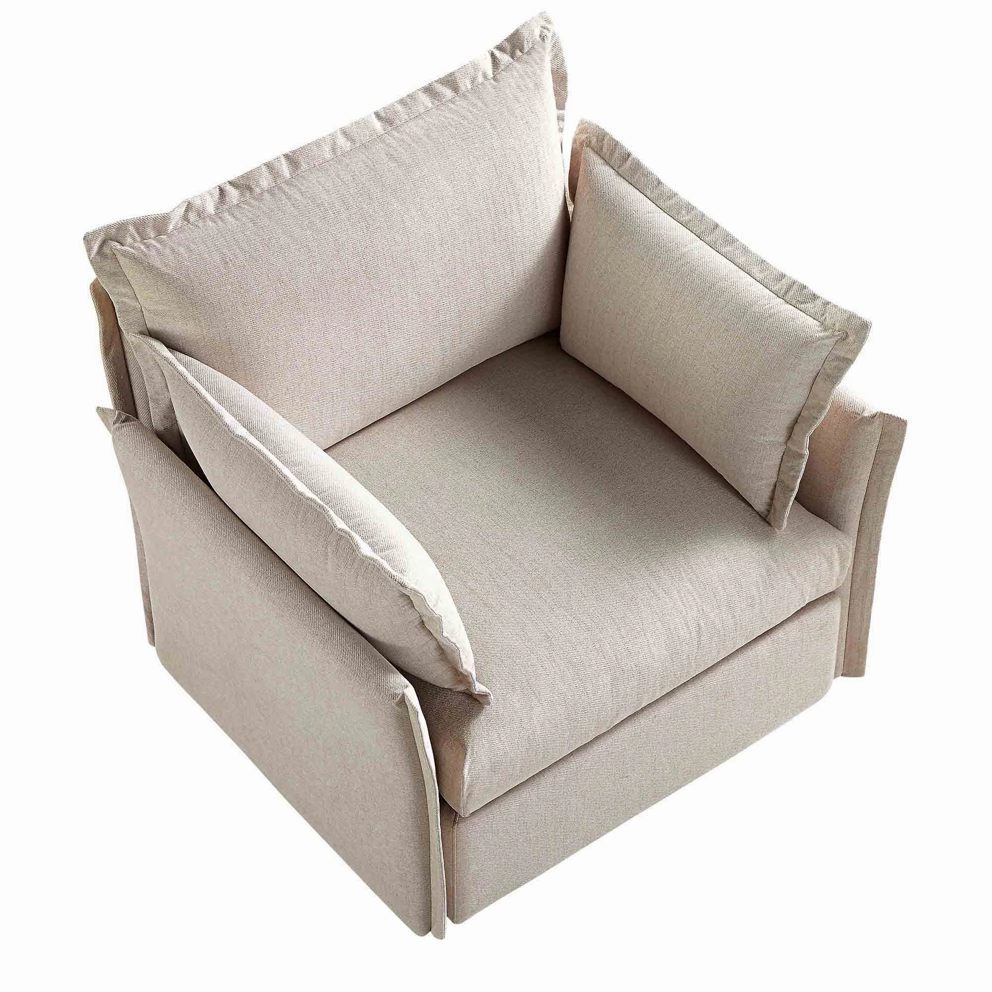 Byron Pillow Edge Beige Fabric Modular Sofa, 1-Seater