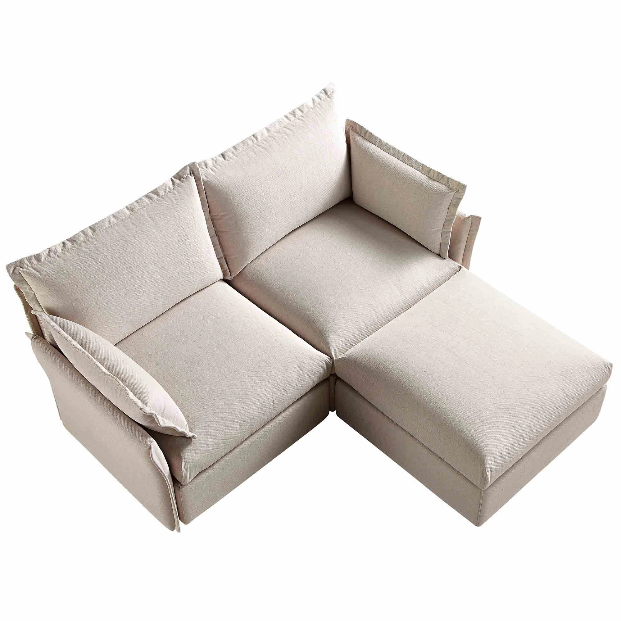 Byron Pillow Edge Beige Fabric Modular Sofa, 2-Seater Chaise