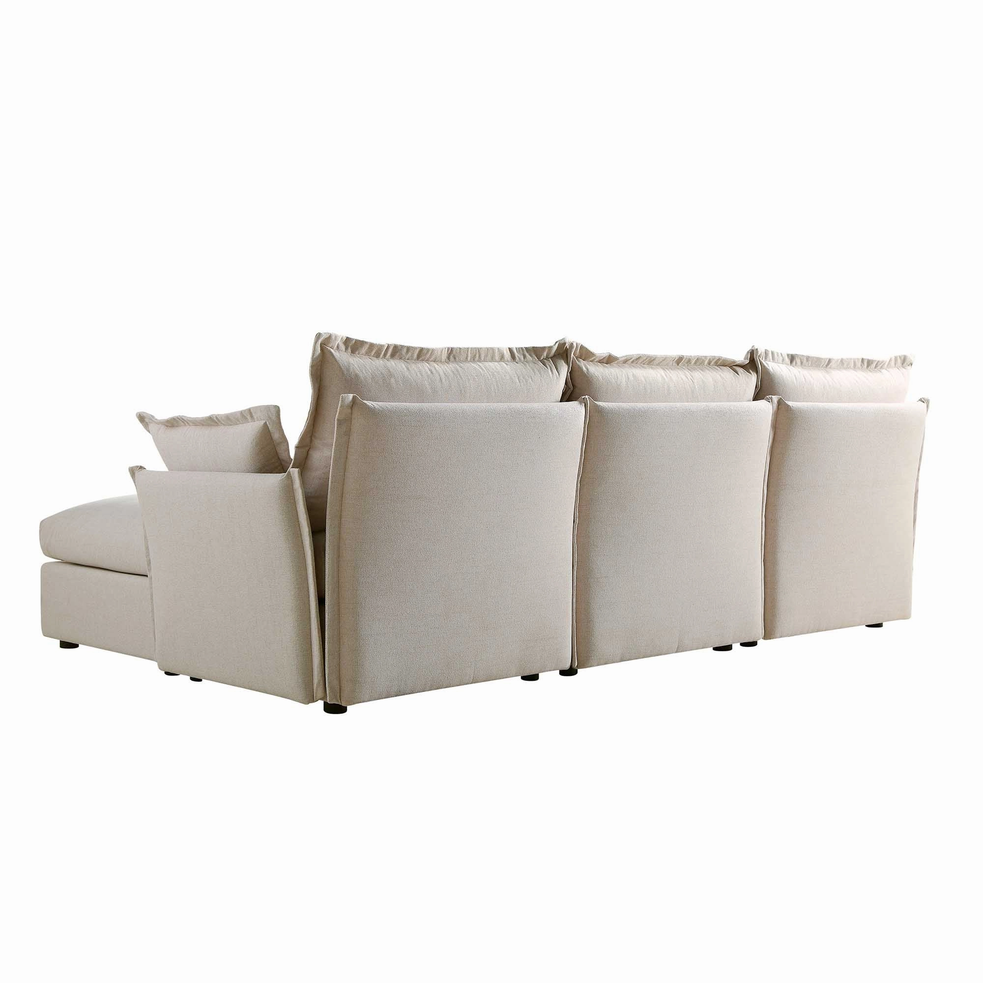 Byron Pillow Edge Beige Fabric Modular Sofa, 3-Seater Chaise