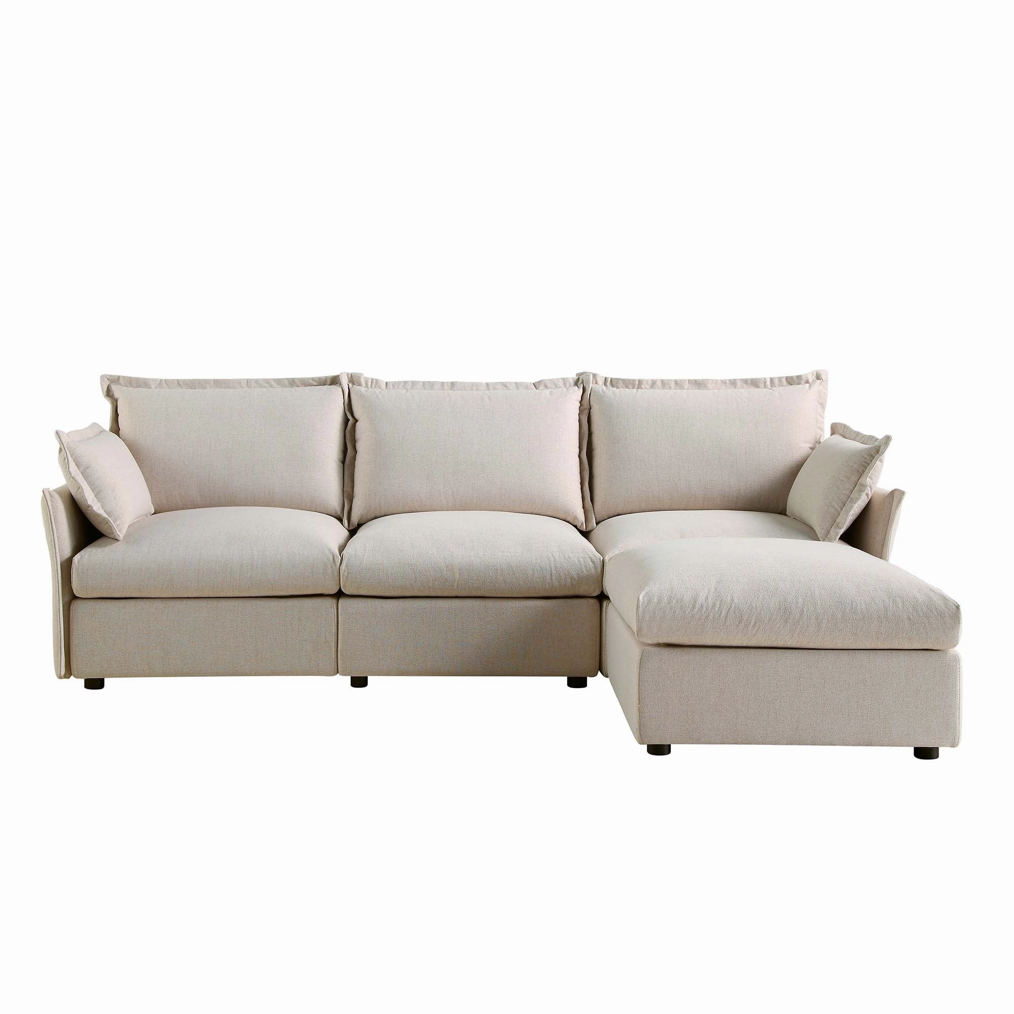 Byron Pillow Edge Beige Fabric Modular Sofa, 3-Seater Chaise