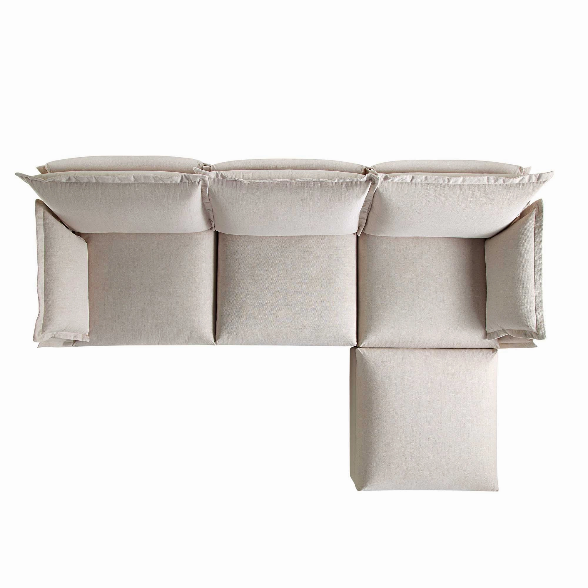 Byron Pillow Edge Beige Fabric Modular Sofa, 3-Seater Chaise