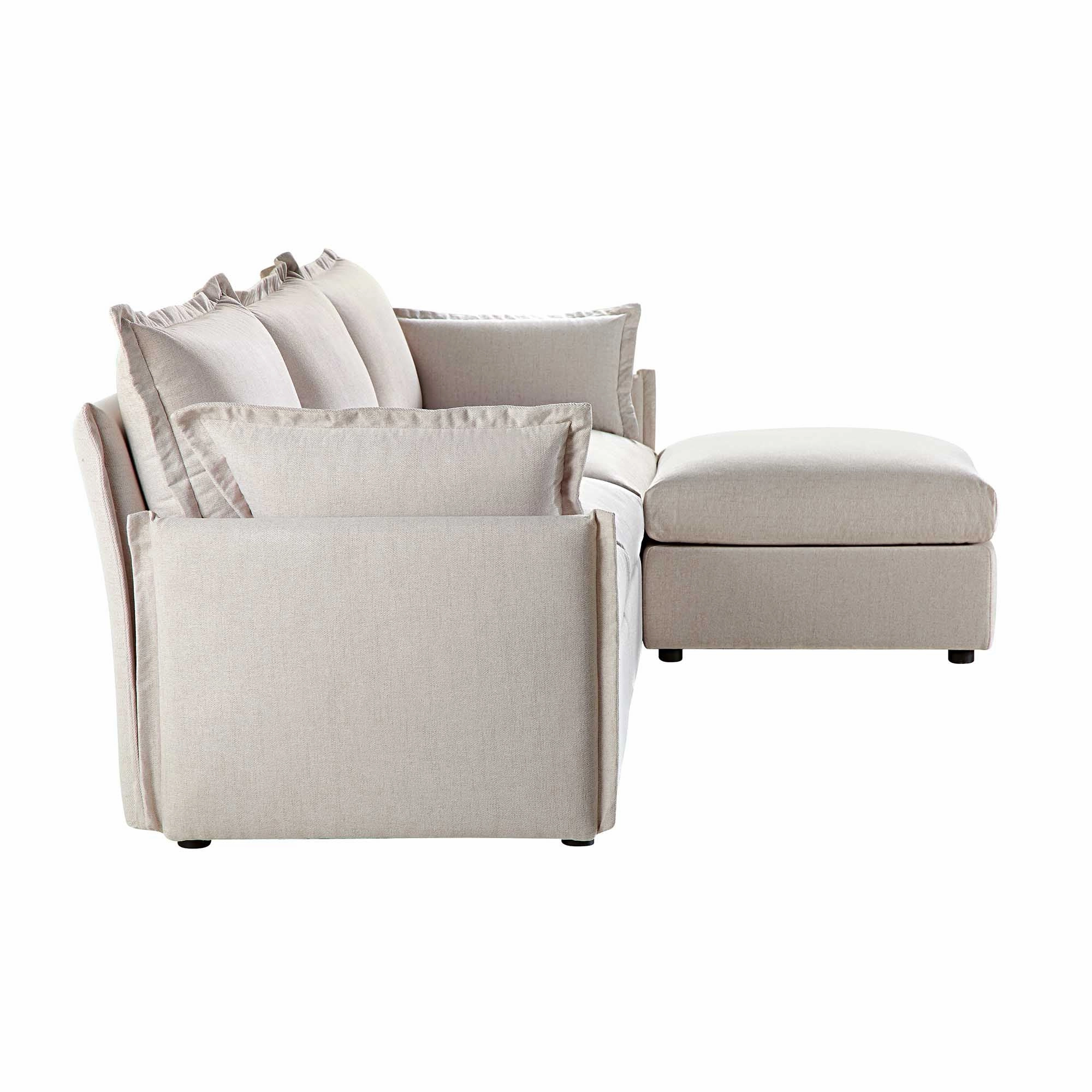 Byron Pillow Edge Beige Fabric Modular Sofa, 3-Seater Chaise