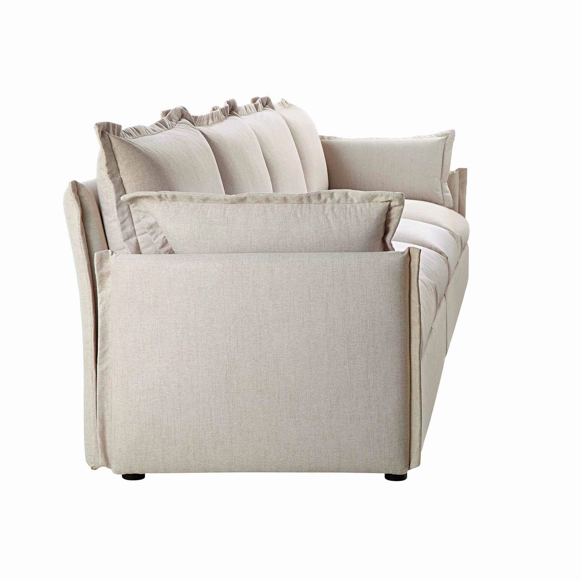 Byron Pillow Edge Beige Fabric Modular Sofa, 4-Seater