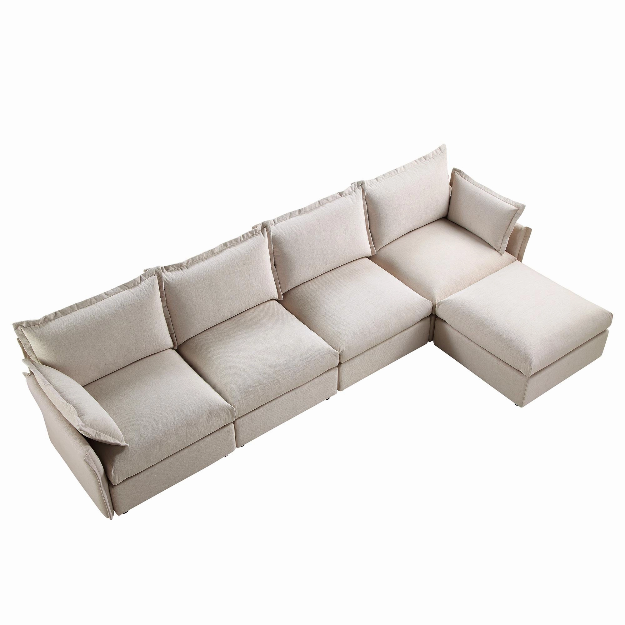 Byron Pillow Edge Beige Fabric Modular Sofa, 4-Seater Chaise
