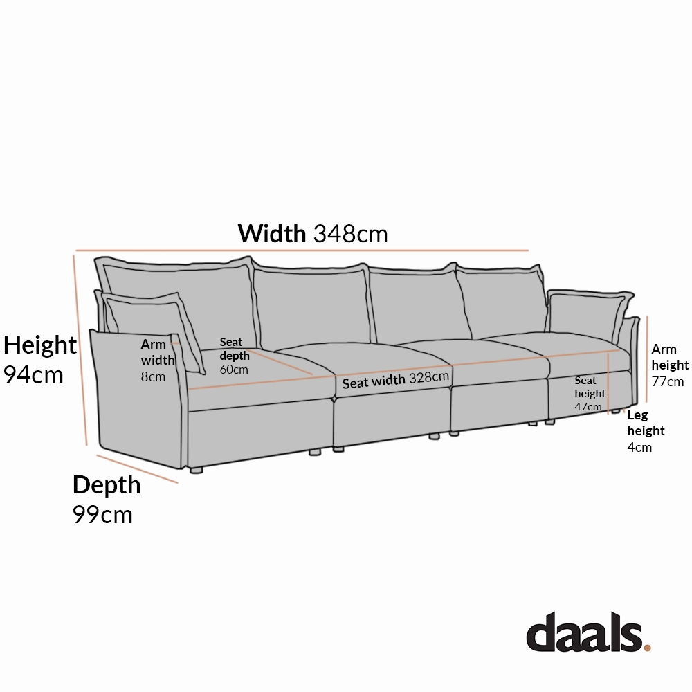 Byron Pillow Edge Beige Fabric Modular Sofa, 4-Seater