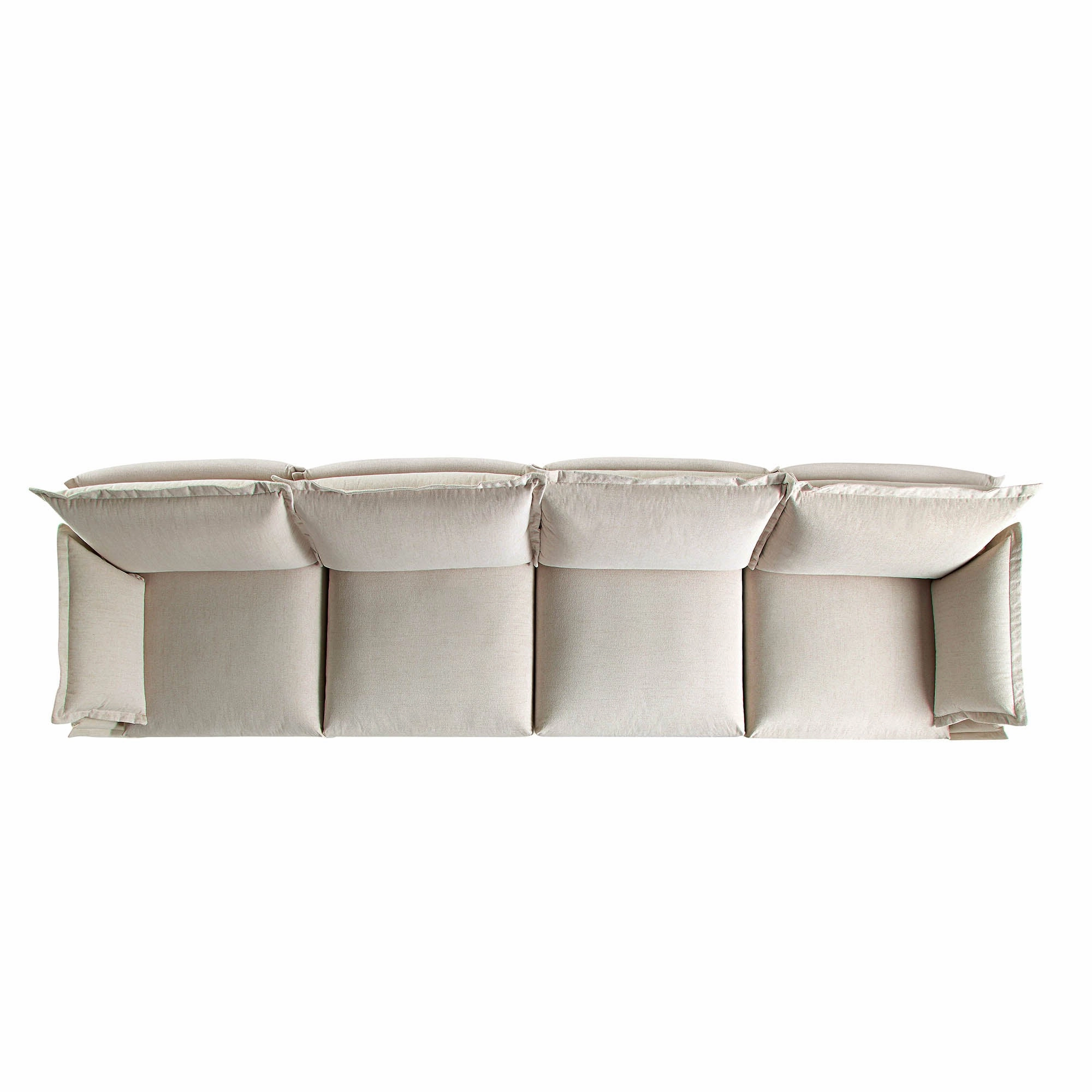 Byron Pillow Edge Beige Fabric Modular Sofa, 4-Seater