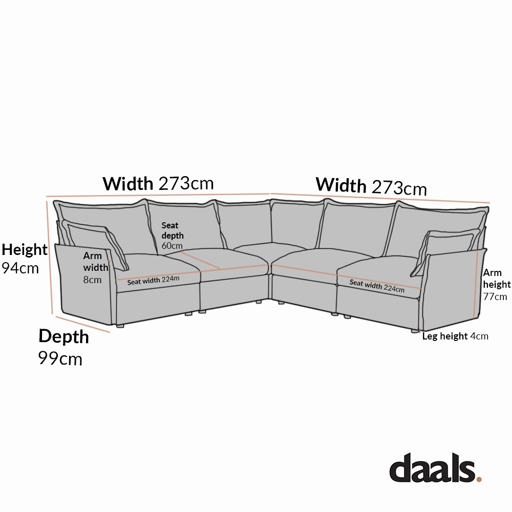 Byron Pillow Edge Beige Fabric Modular Sofa, 5-Seater Corner