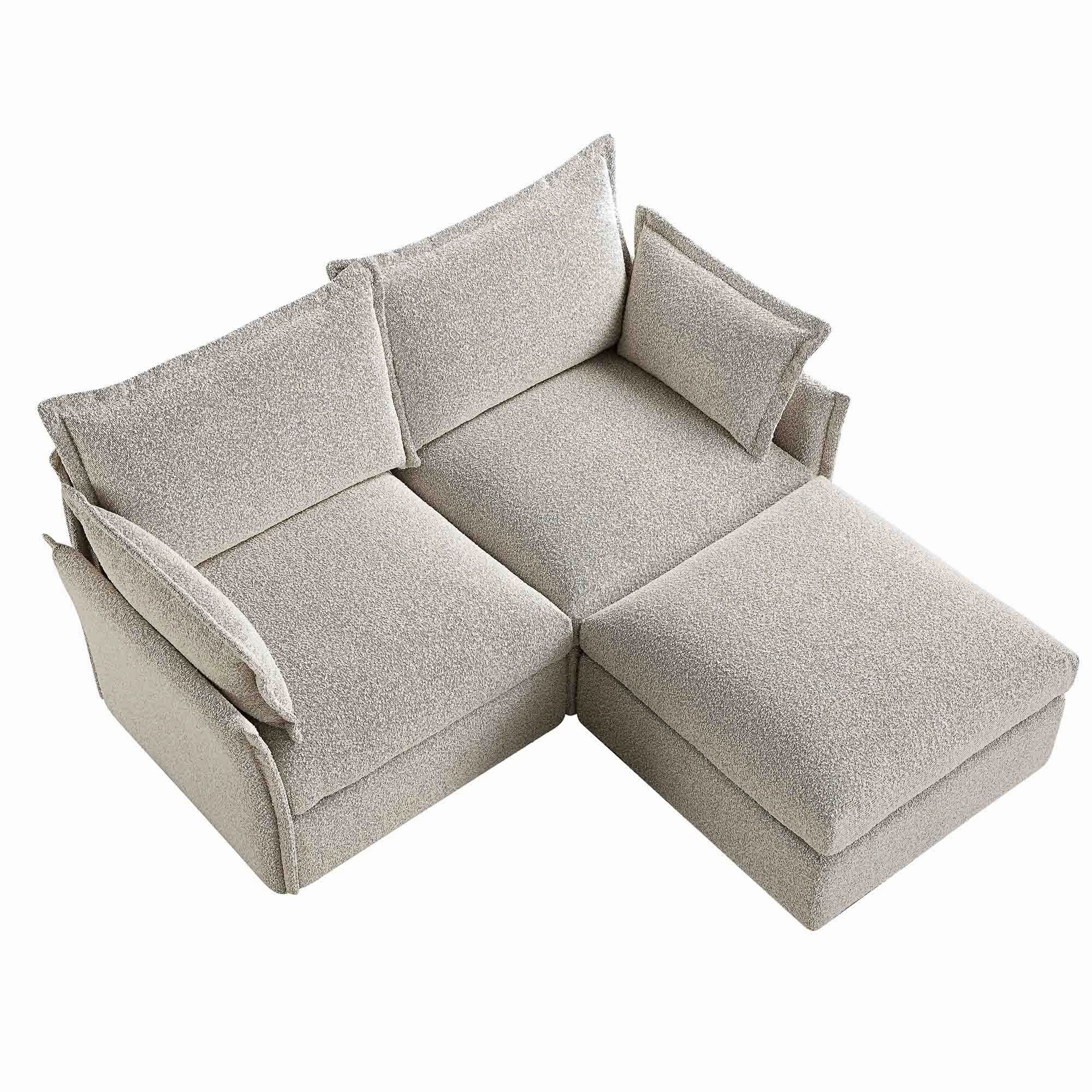 Byron Pillow Edge Mist Grey Boucle Modular Sofa, 2-Seater Chaise