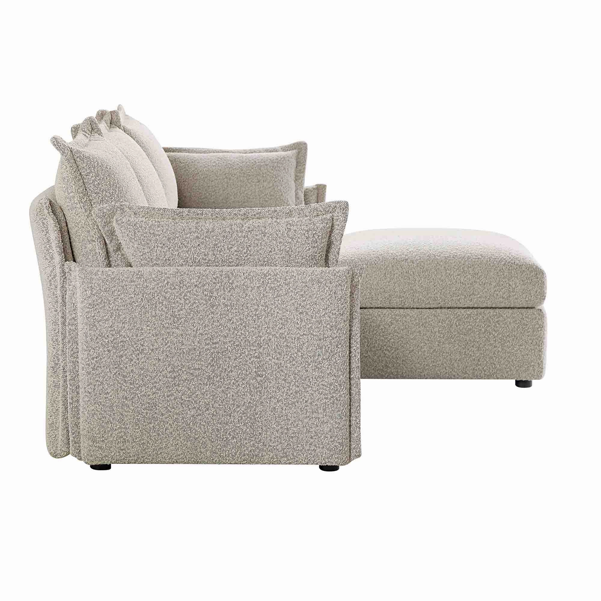 Byron Pillow Edge Mist Grey Boucle Modular Sofa, 3-Seater Chaise