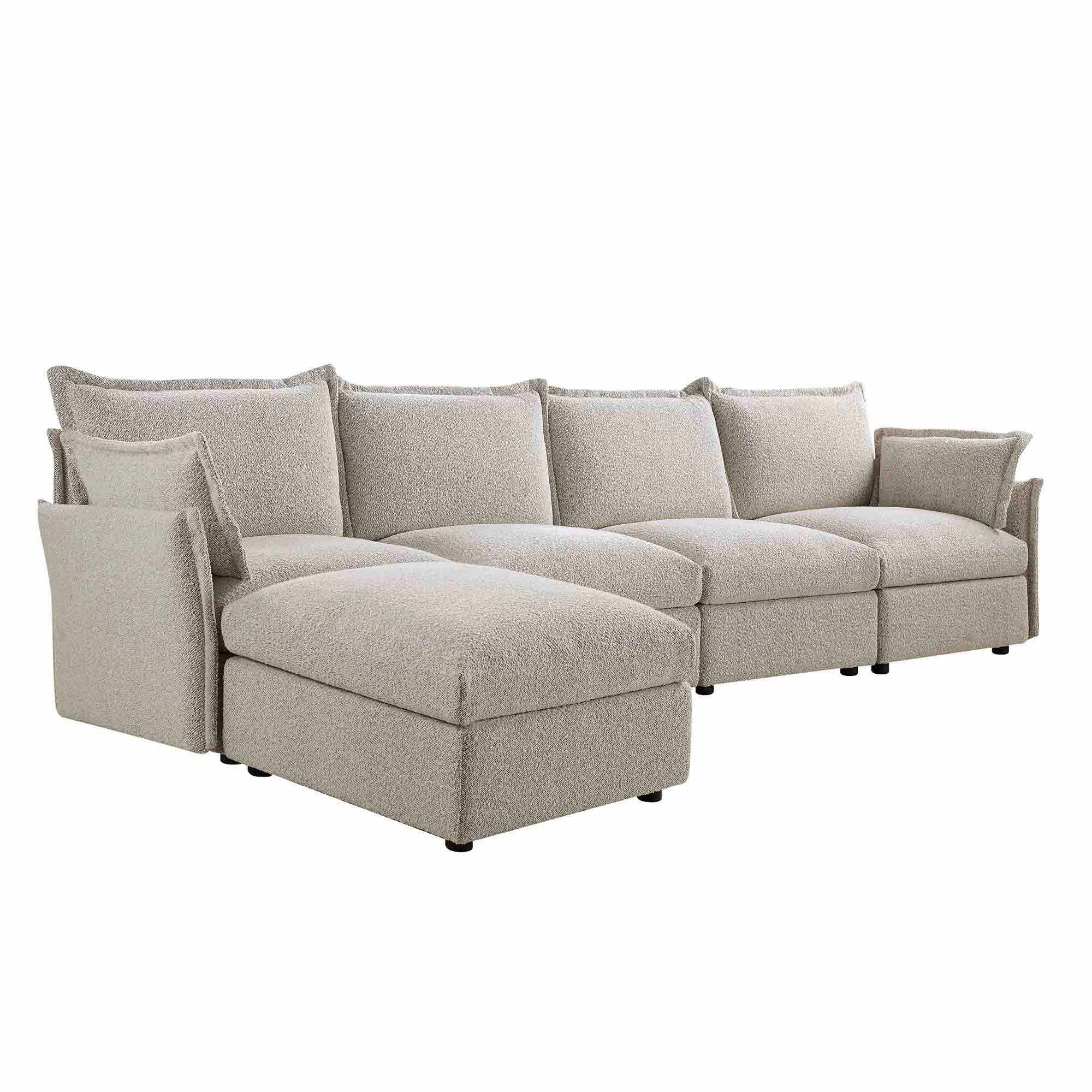 Byron Pillow Edge Mist Grey Boucle Modular Sofa, 4-Seater Chaise