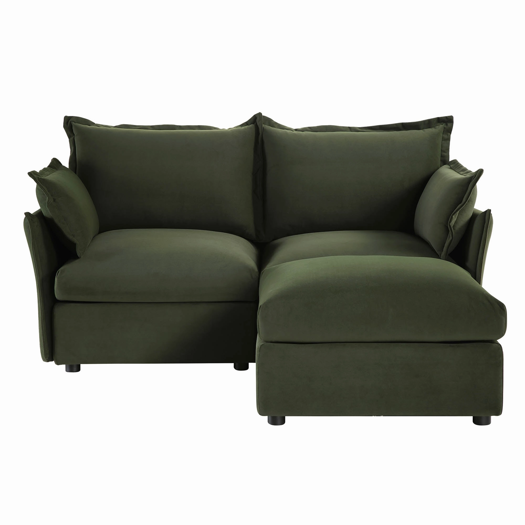 Byron Pillow Edge Moss Green Velvet Modular Sofa, 2-Seater Chaise