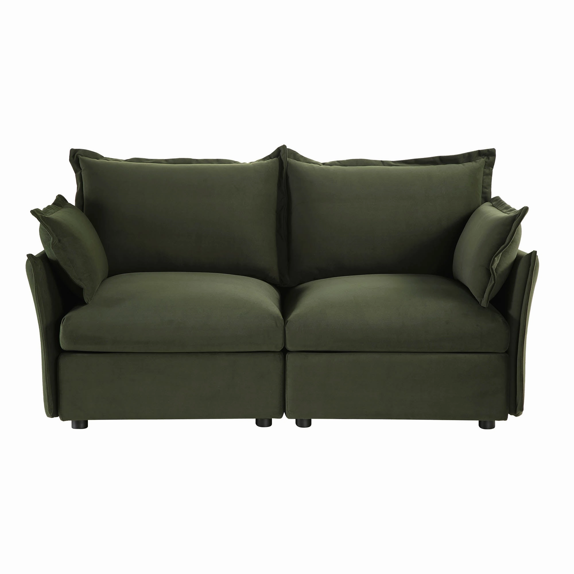 Byron Pillow Edge Moss Green Velvet Modular Sofa, 2-Seater