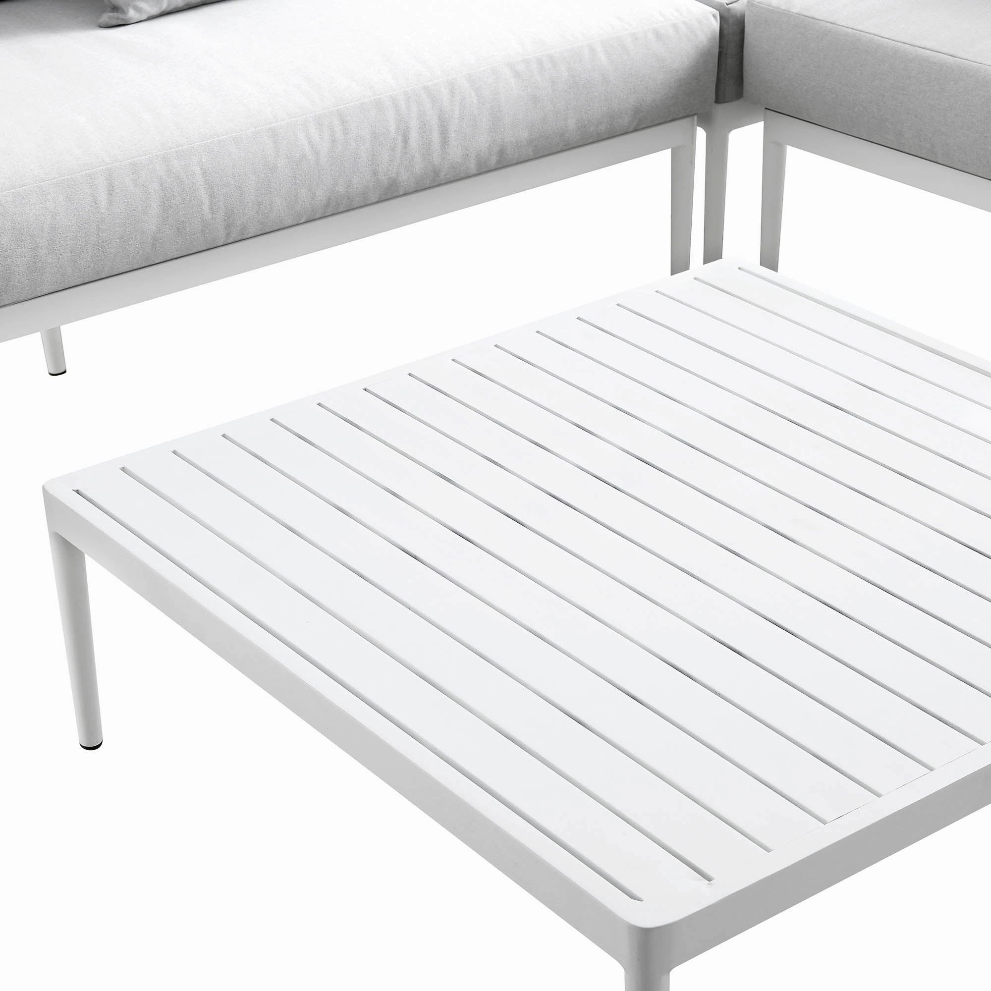 Calabasas Large Outdoor Fabric Aluminium Frame Corner Sofa Set with Coffee Table, Light Grey