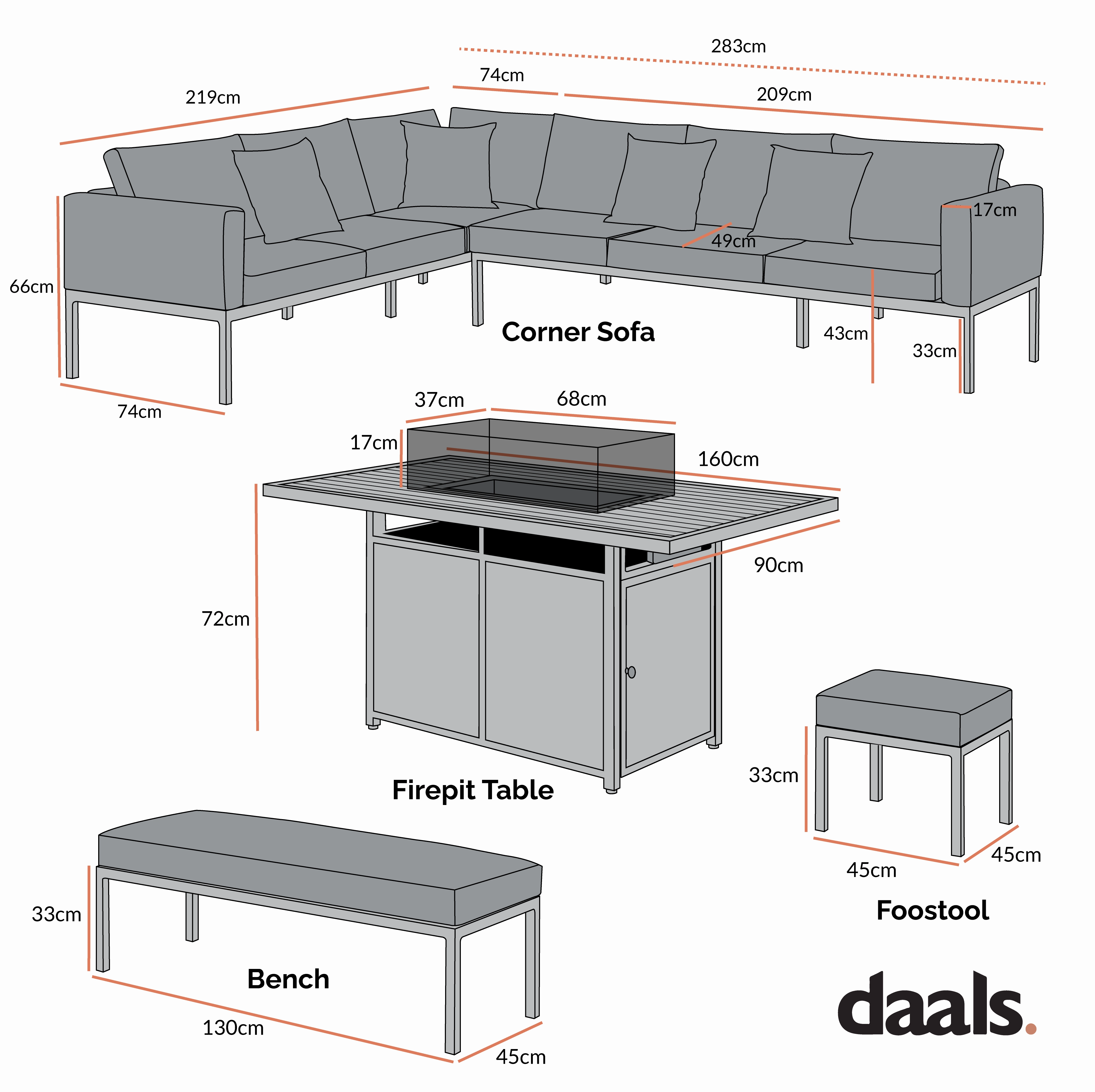 Calabasas Large Outdoor Fabric and Aluminium Corner Casual Dining Set with Firepit Table, Light Grey
