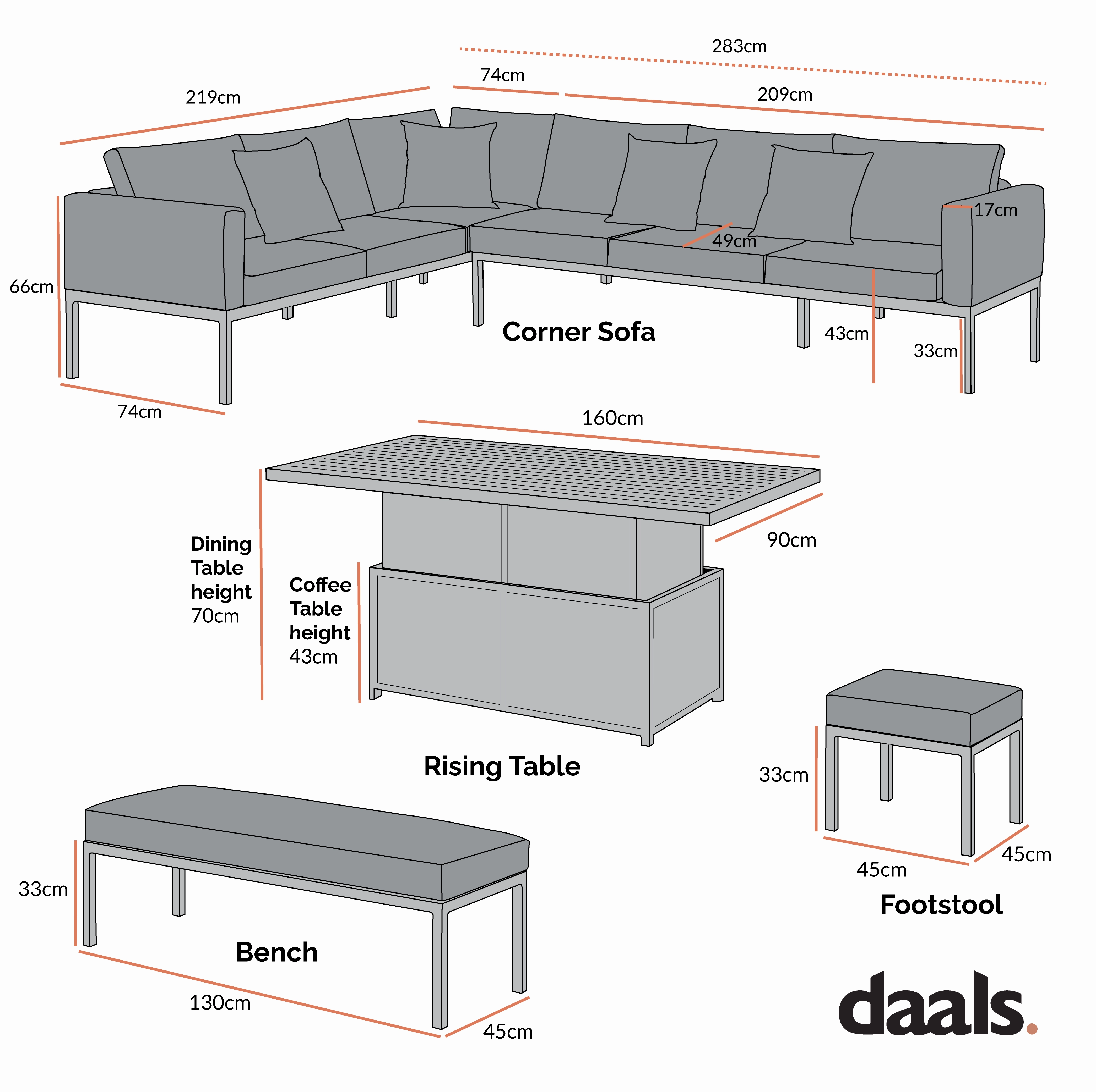Calabasas Large Outdoor Fabric and Aluminium Corner Casual Dining Set with Rising Table, Light Grey