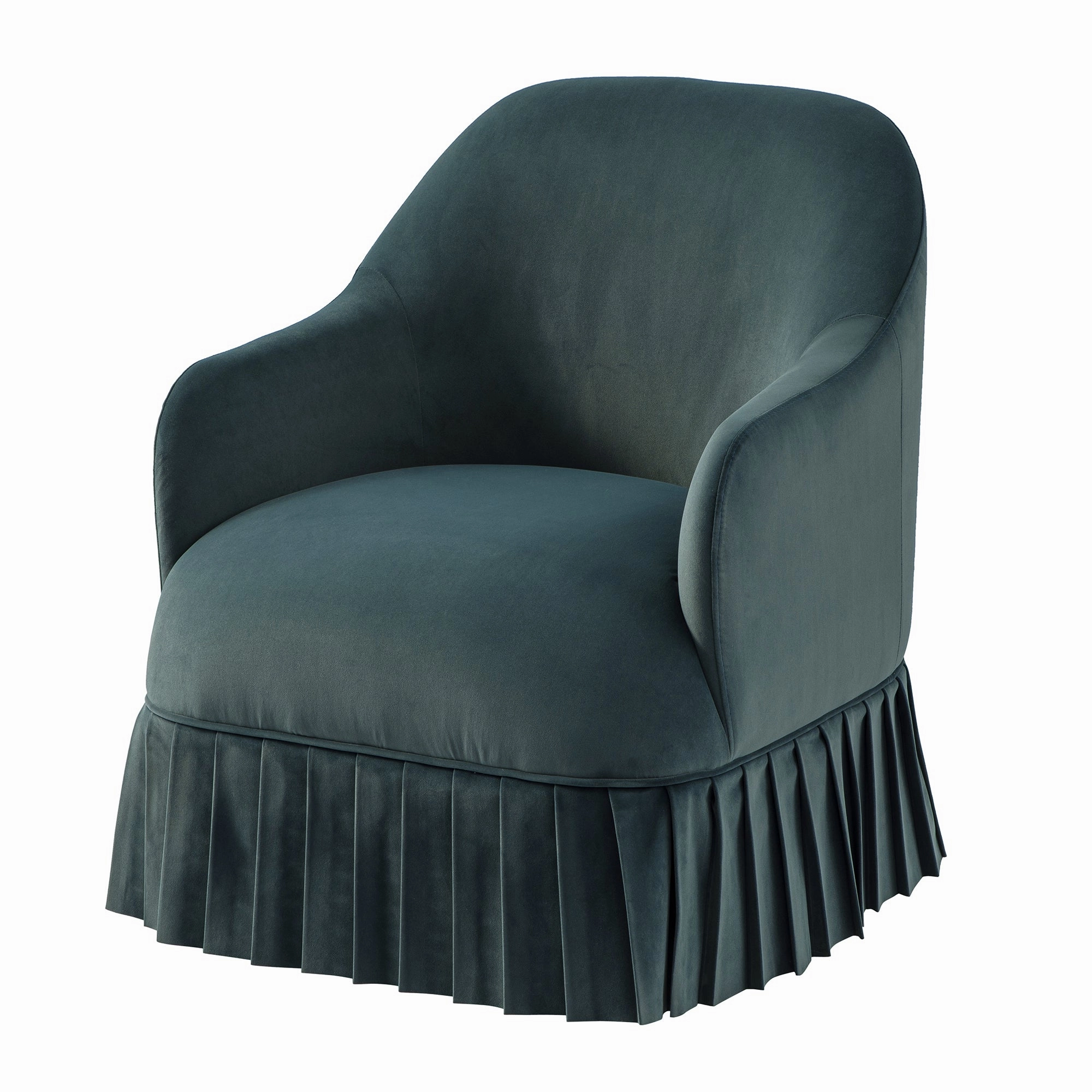 Calliope Skirted Armchair, Aegean Blue Velvet