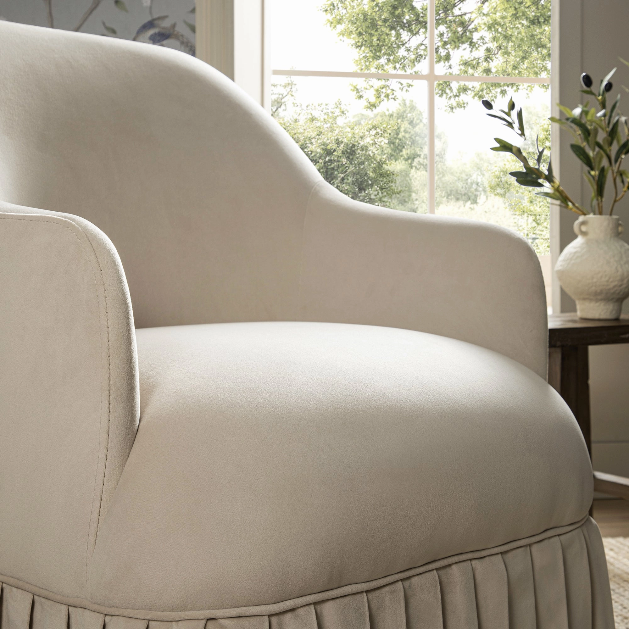 Calliope Skirted Armchair, Beige Velvet