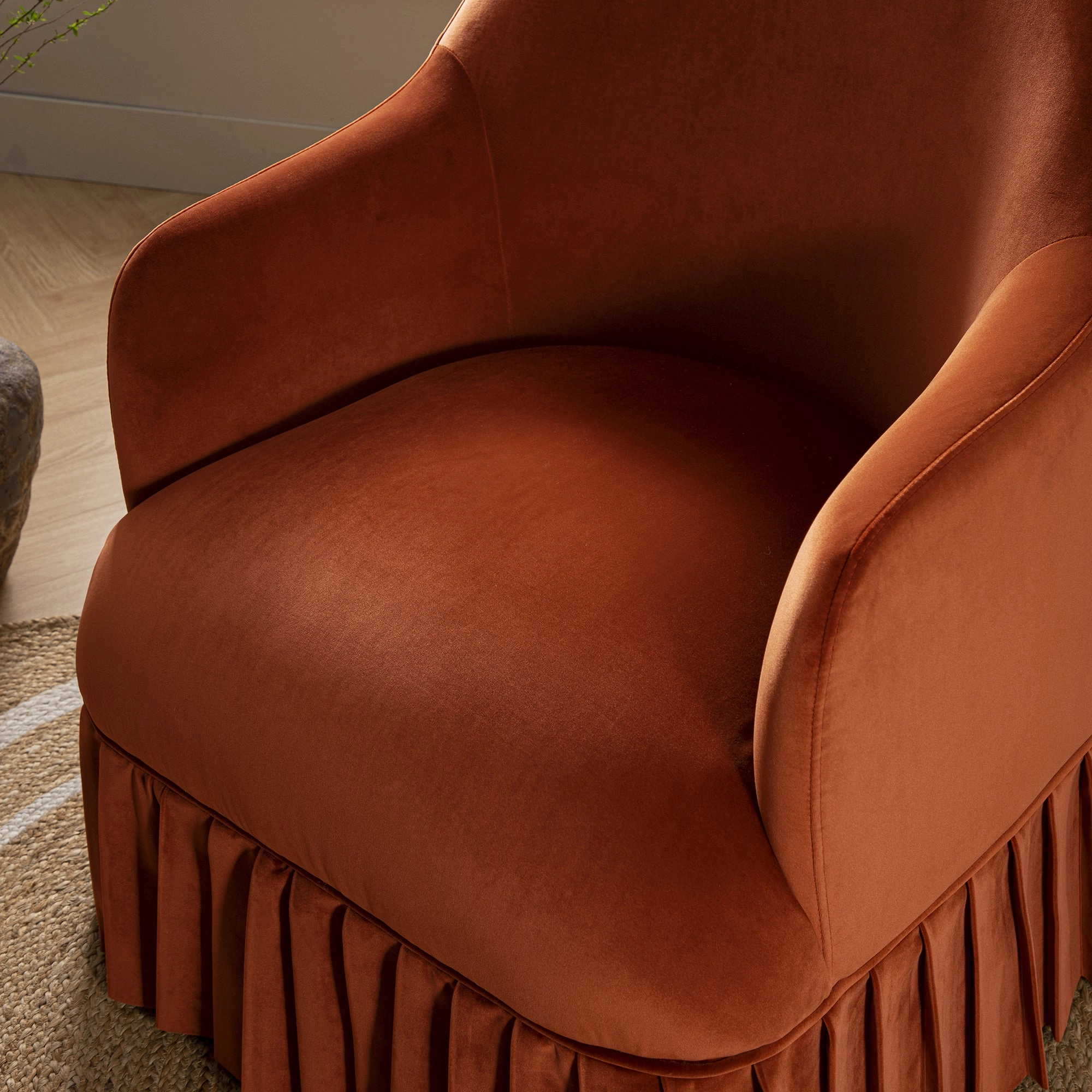 Calliope Skirted Armchair, Rust Velvet