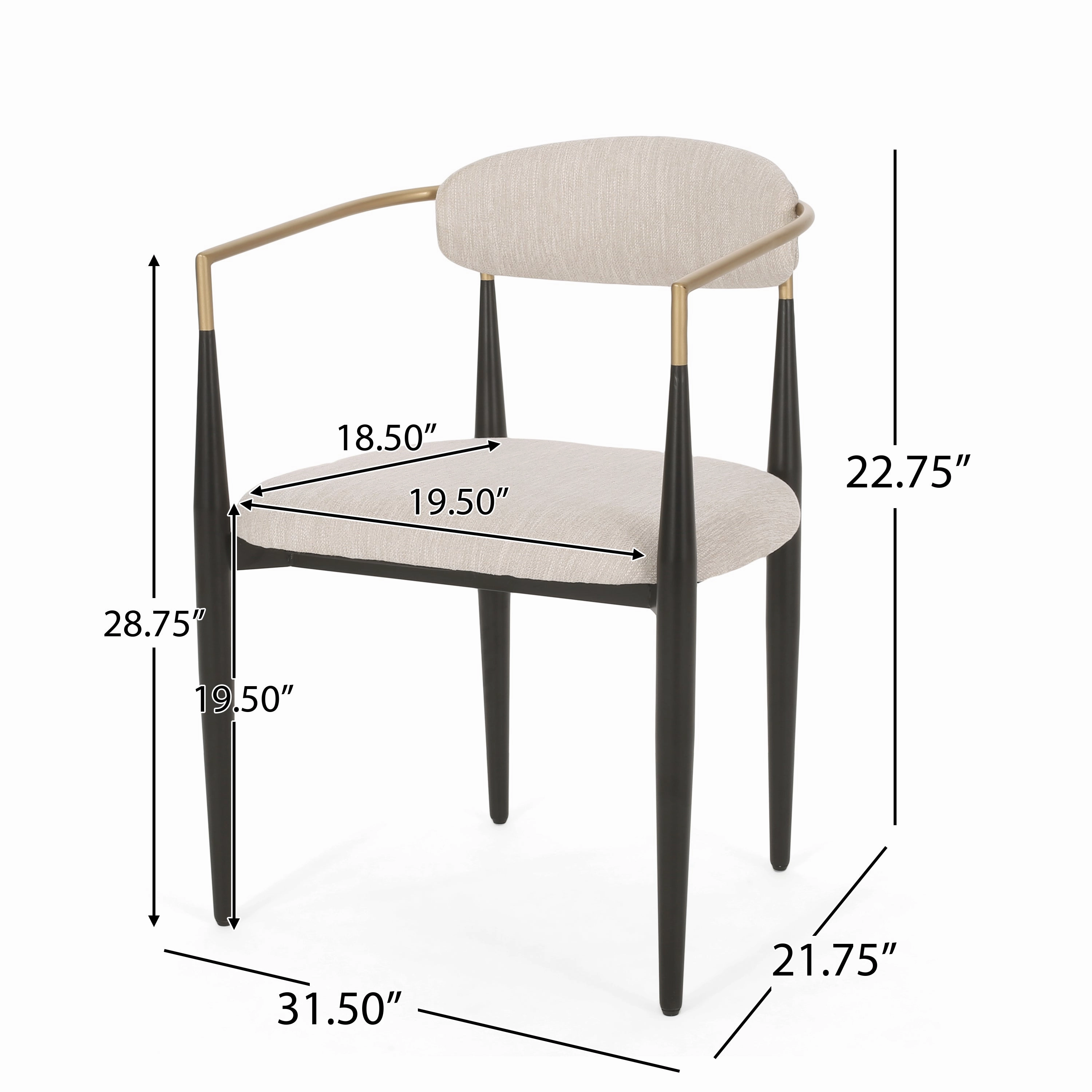 Camas Modern Fabric Upholstered Iron Dining Chairs, Set of 2
