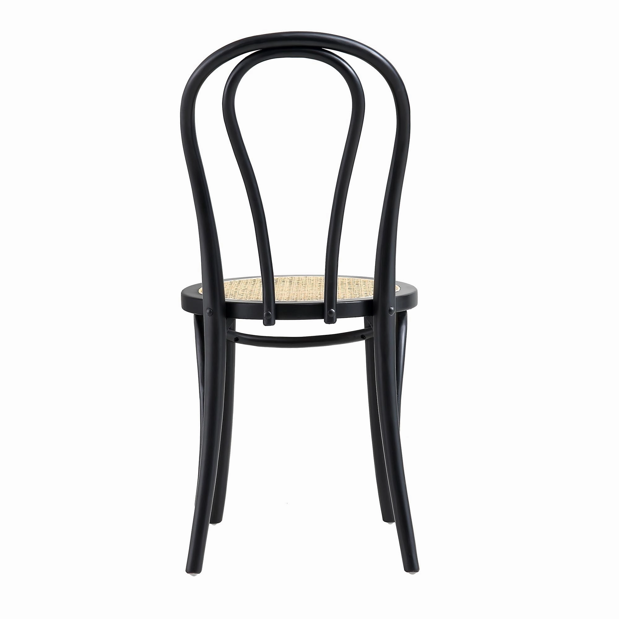 Camille Elm Wood and Rattan Bentwood Dining Chair, Black
