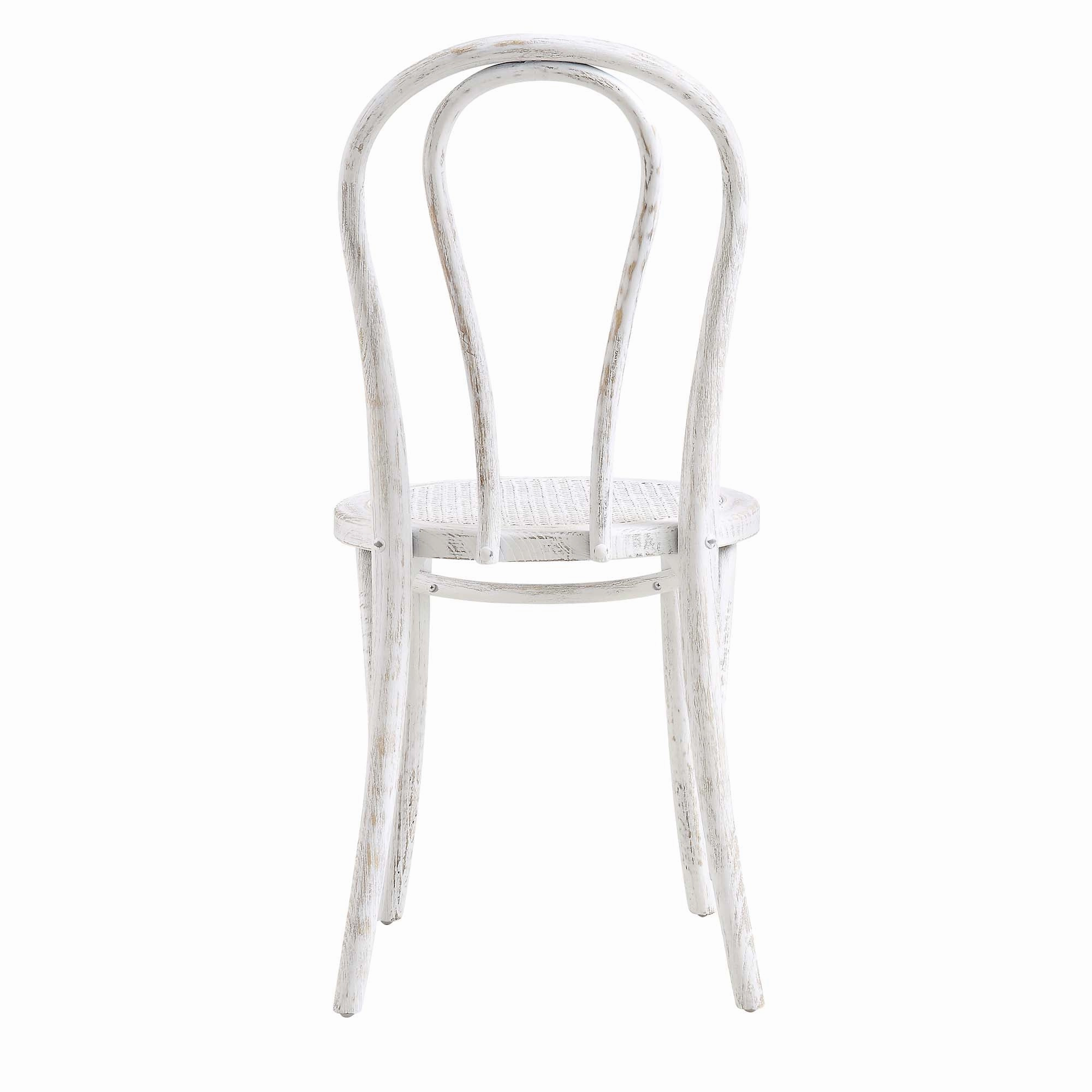 Camille Elm Wood and Rattan Bentwood Dining Chair, Distressed White