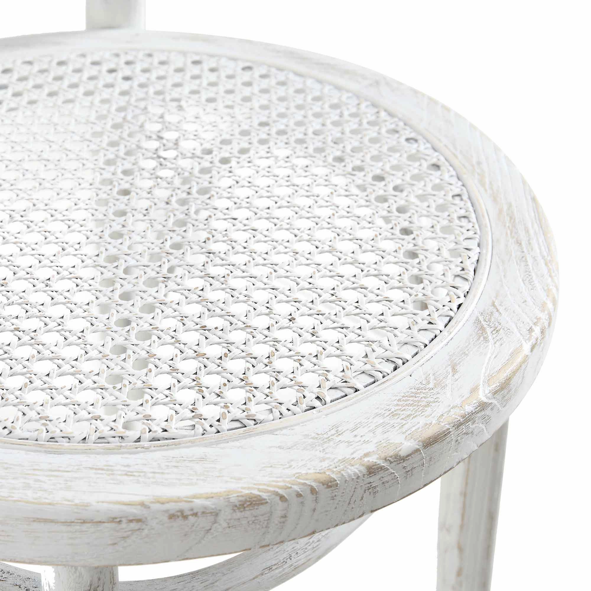 Camille Elm Wood and Rattan Bentwood Dining Chair, Distressed White