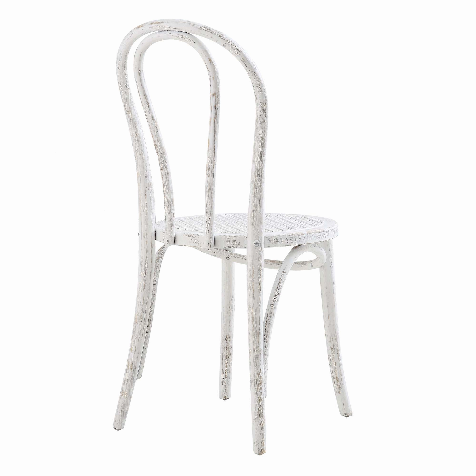 Camille Elm Wood and Rattan Bentwood Dining Chair, Distressed White