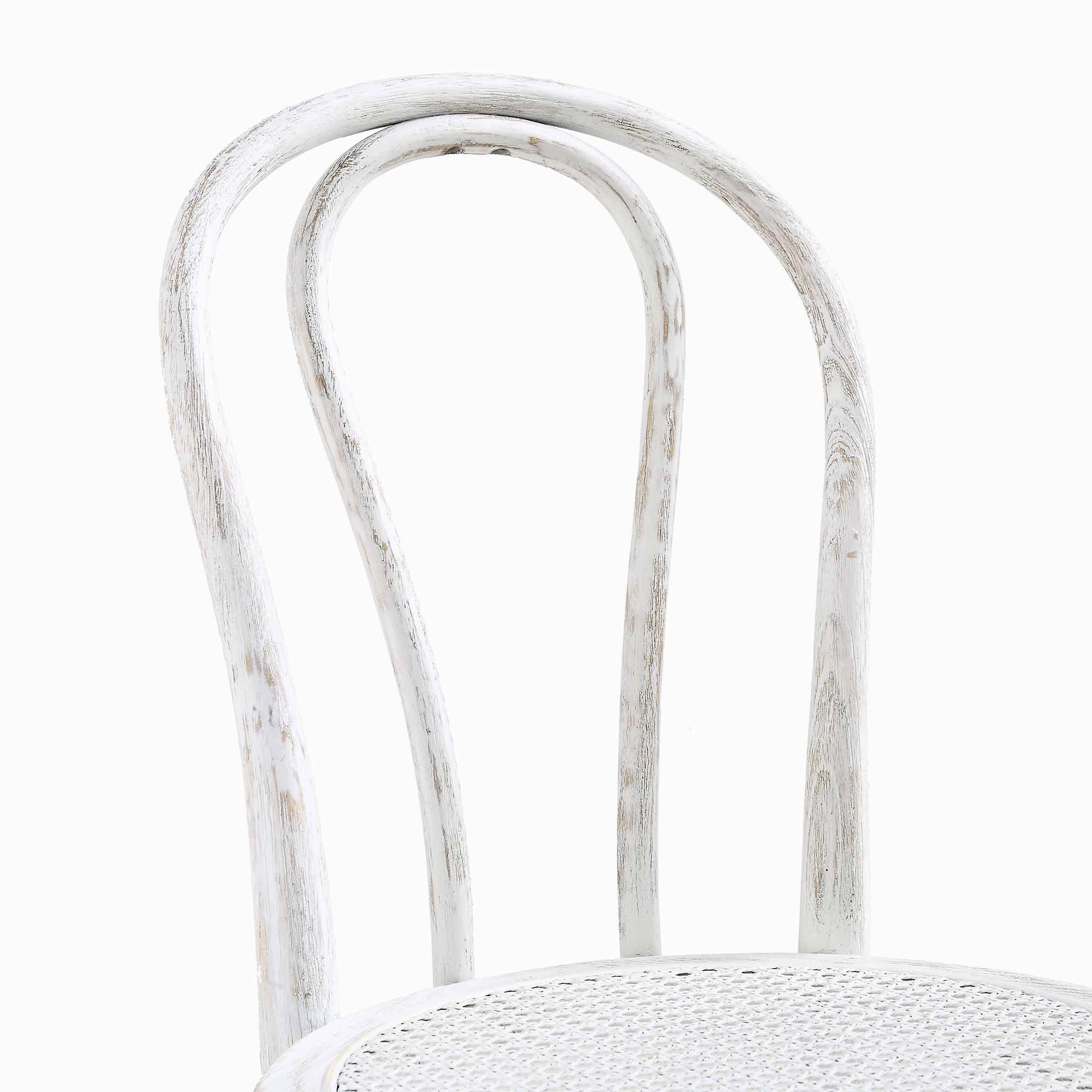 Camille Elm Wood and Rattan Bentwood Dining Chair, Distressed White
