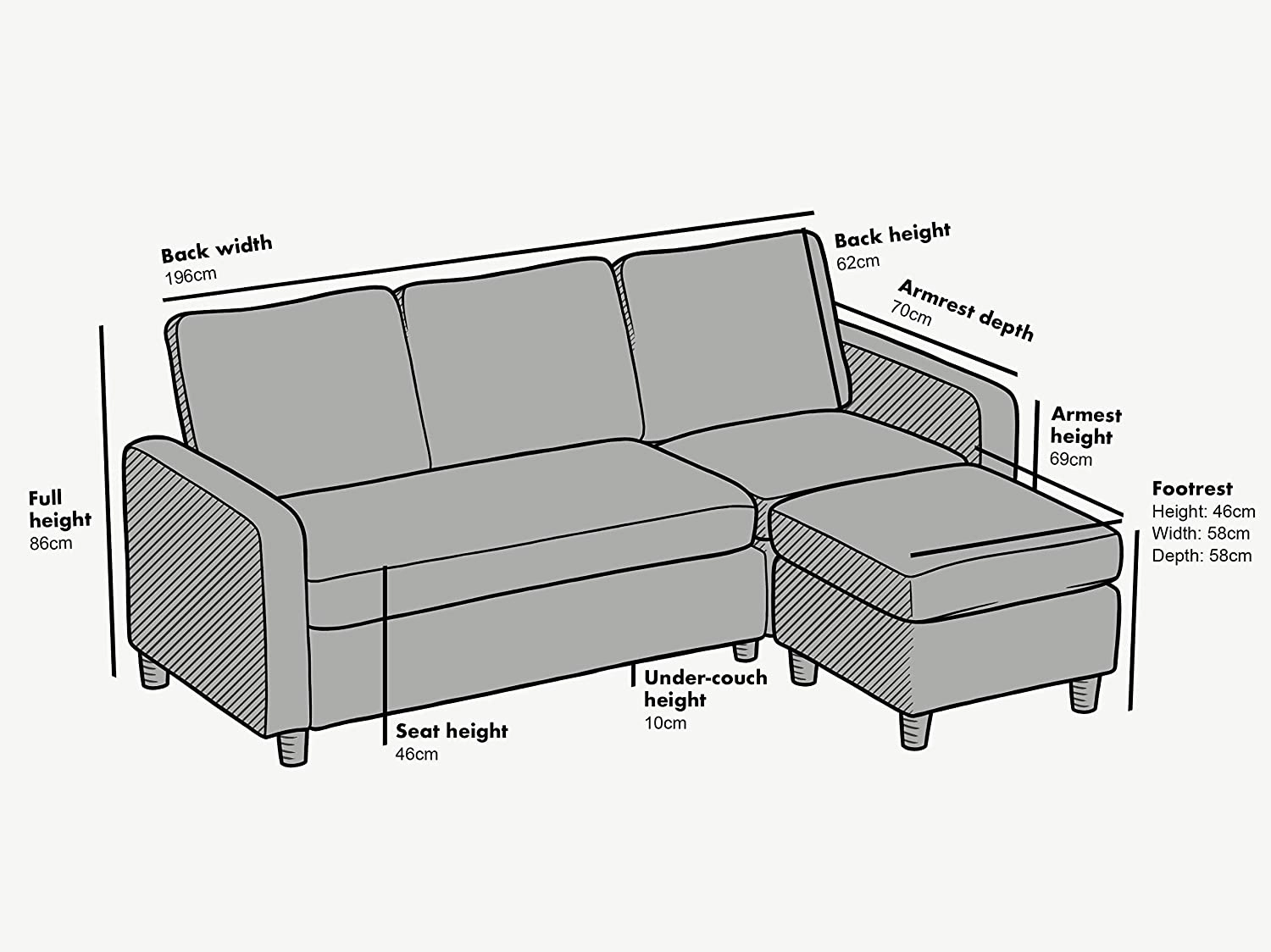 Campbell 3 Seater Sofa with Reversible Chaise in Dark Grey