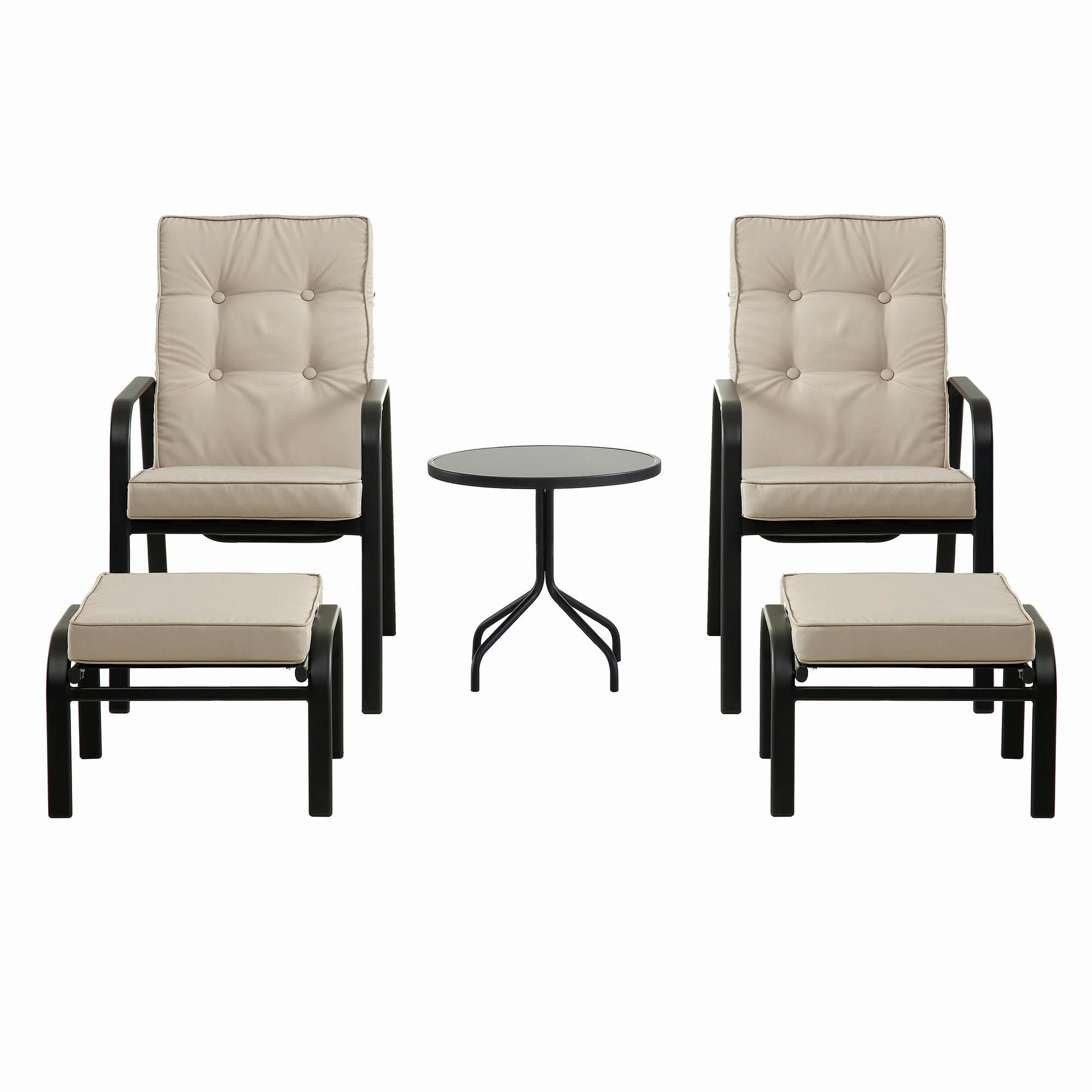 Champneys 2-Seater Steel and Fabric Outdoor Reclining Bistro Set with Stool, Taupe
