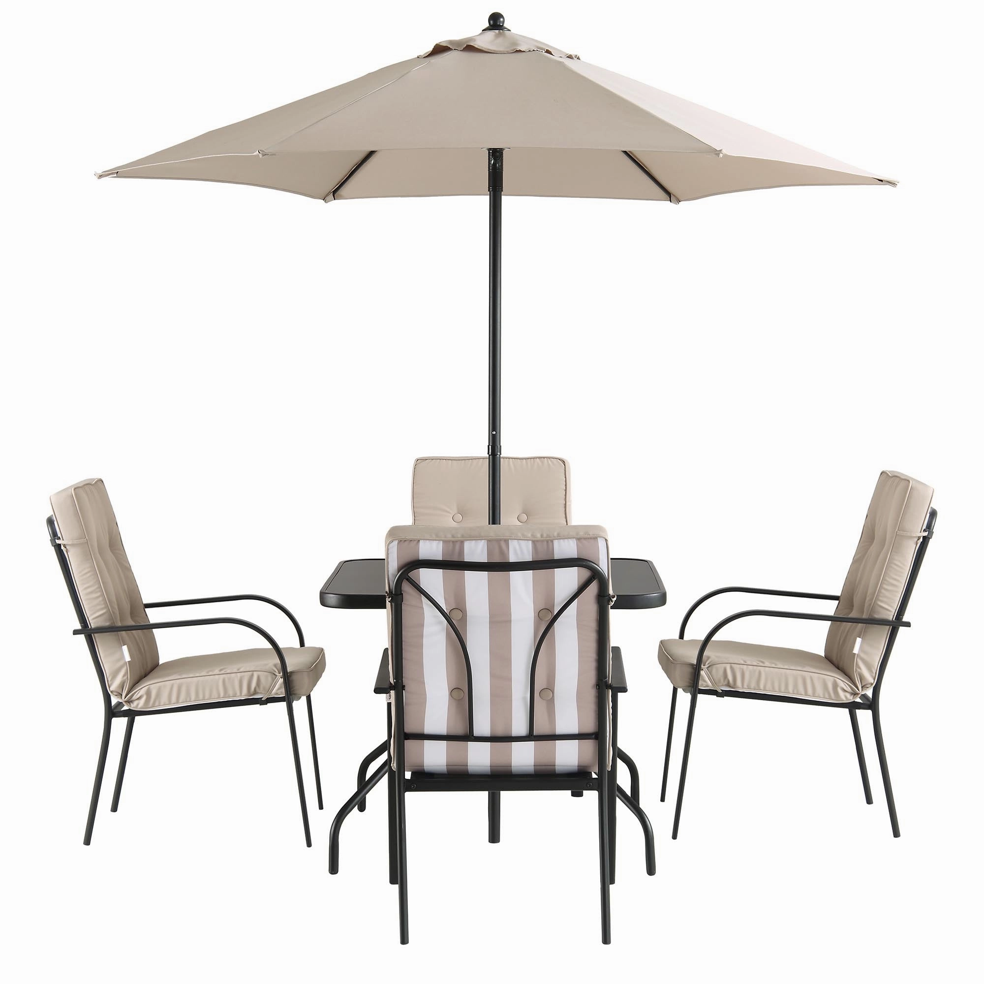 Champneys 4-Seater Steel and Fabric Outdoor Patio Dining Set with Parasol, Taupe